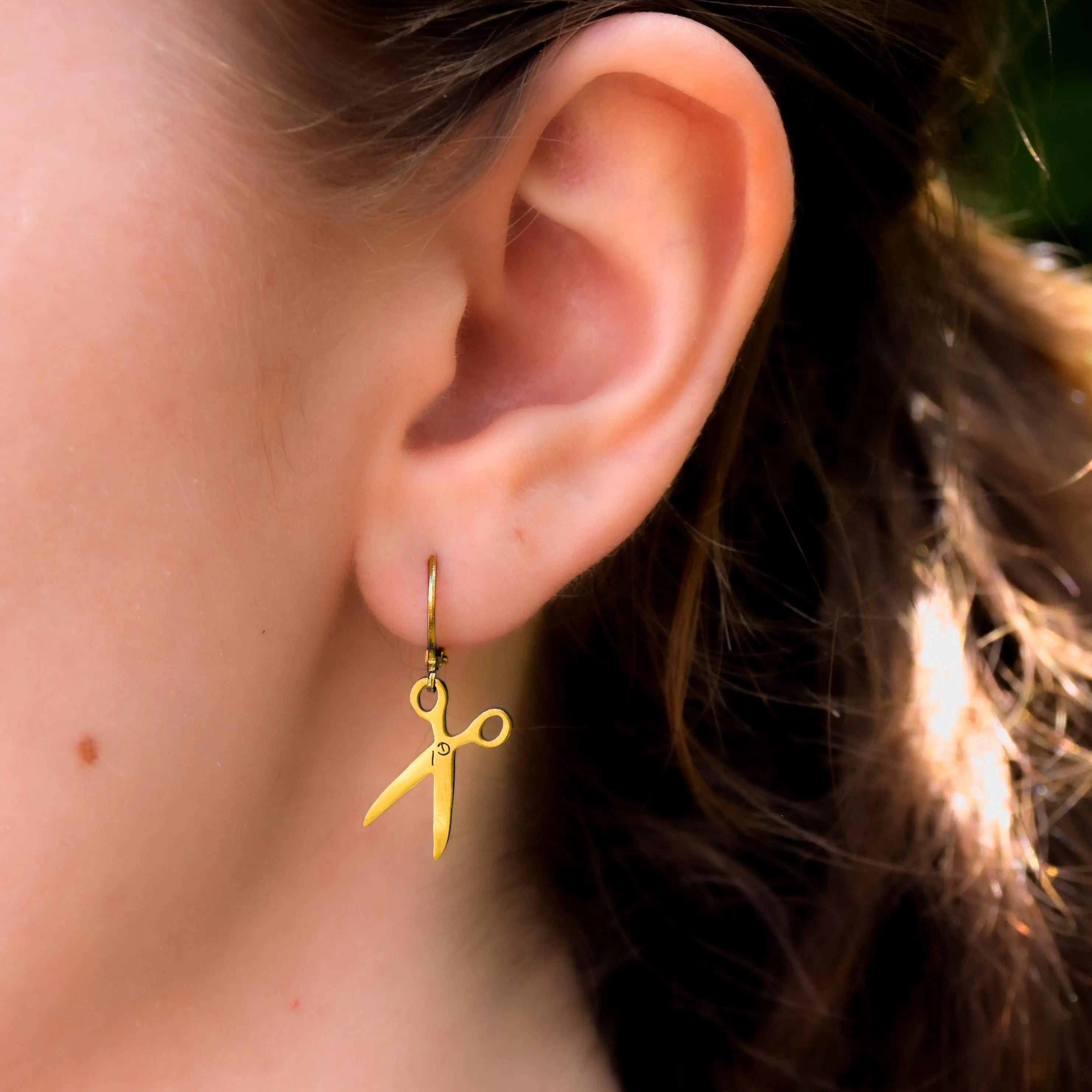 Scissor Huggie Hoops Gold Earrings, 201 Stainless Steel Leftbians