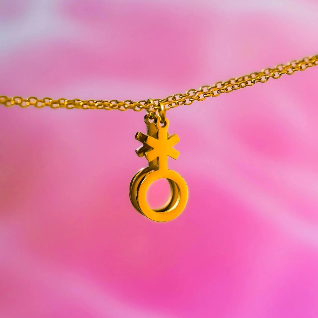 Gold Non binary symbol necklace, 304 stainless steel Leftbians