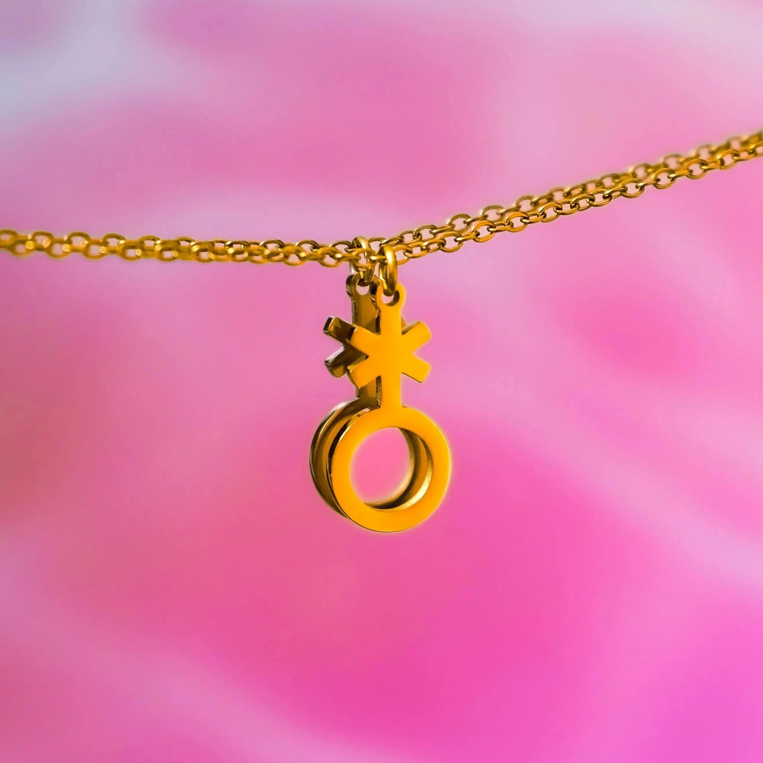 Gold Non binary symbol necklace, 304 stainless steel Leftbians
