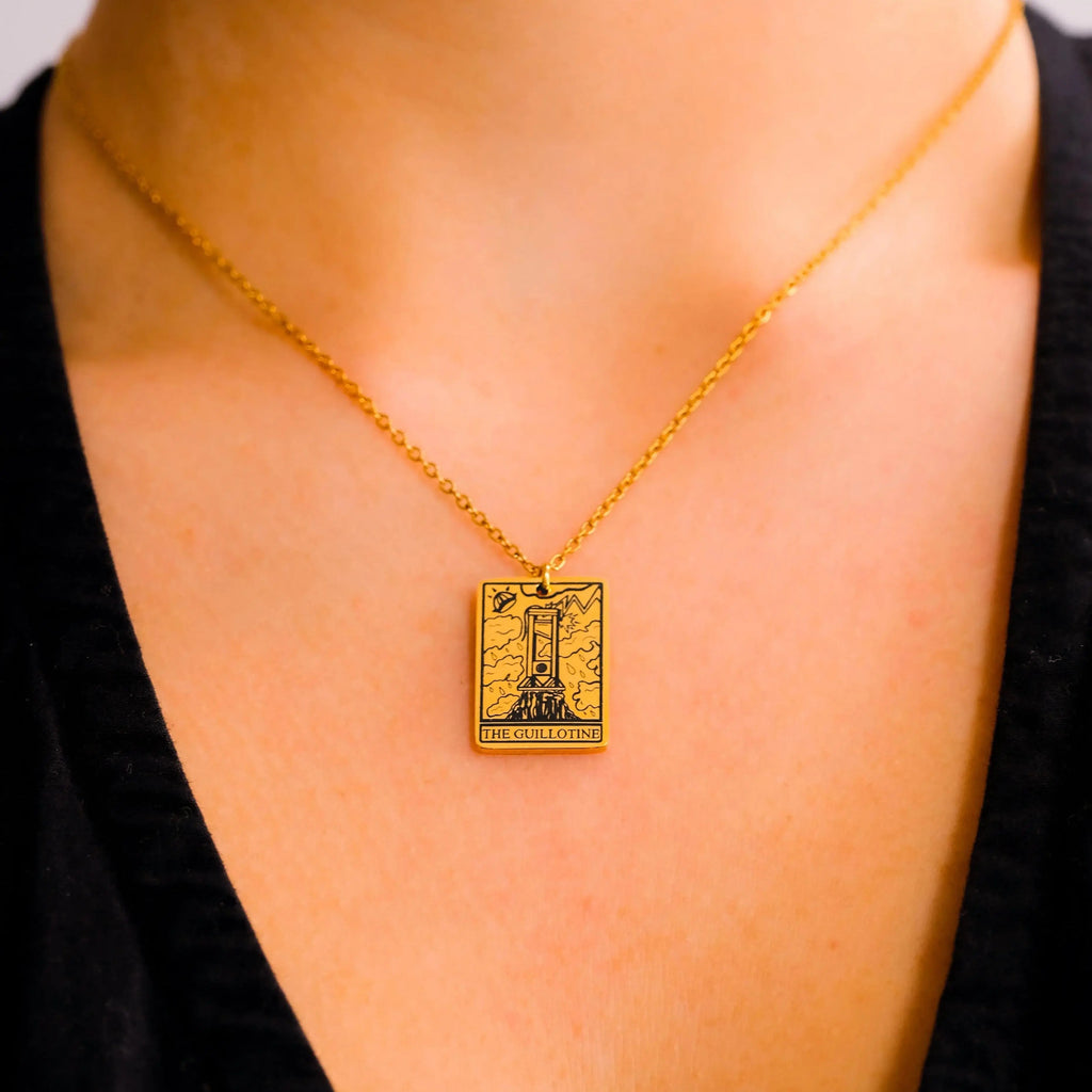 The Guillotine Tarot Card Gold Stainless Steel Necklace Leftbians