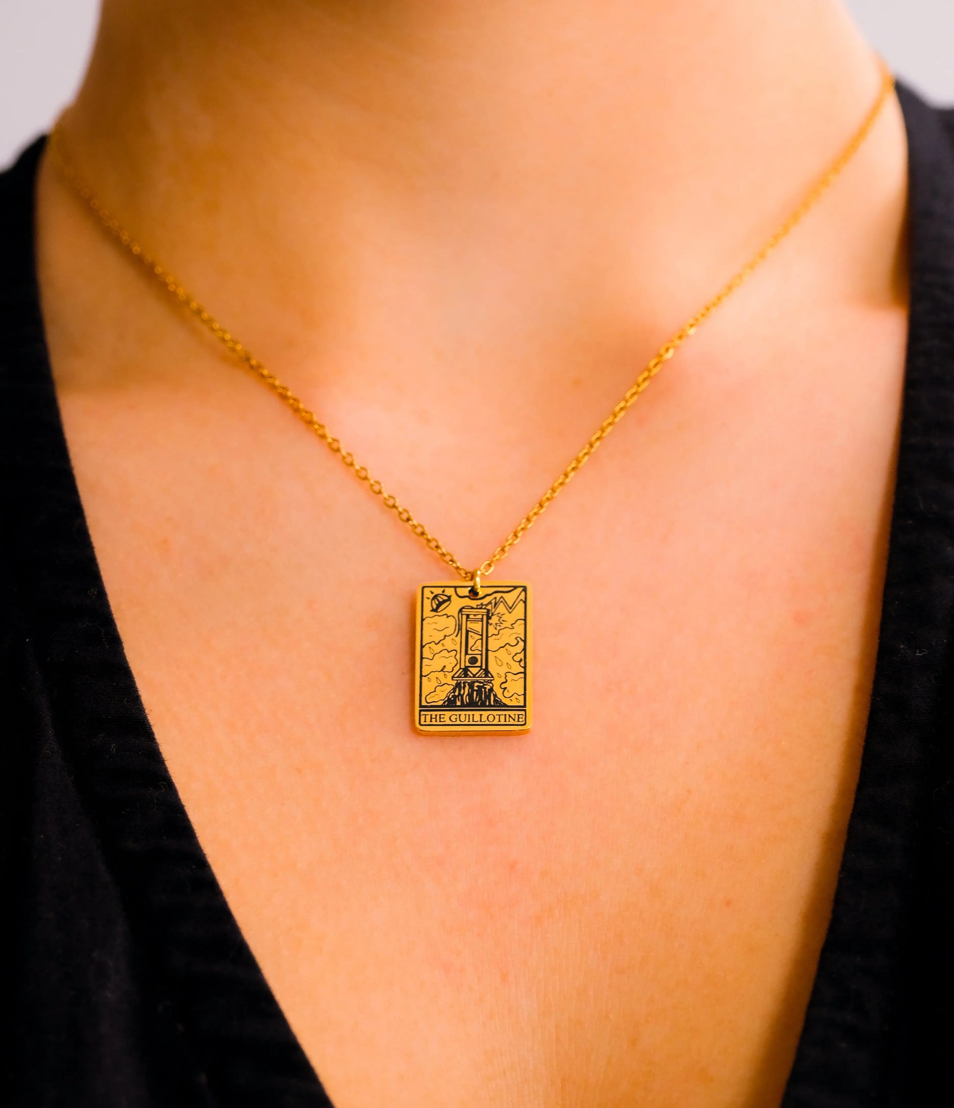 The Guillotine Tarot Card Gold Stainless Steel Necklace Leftbians