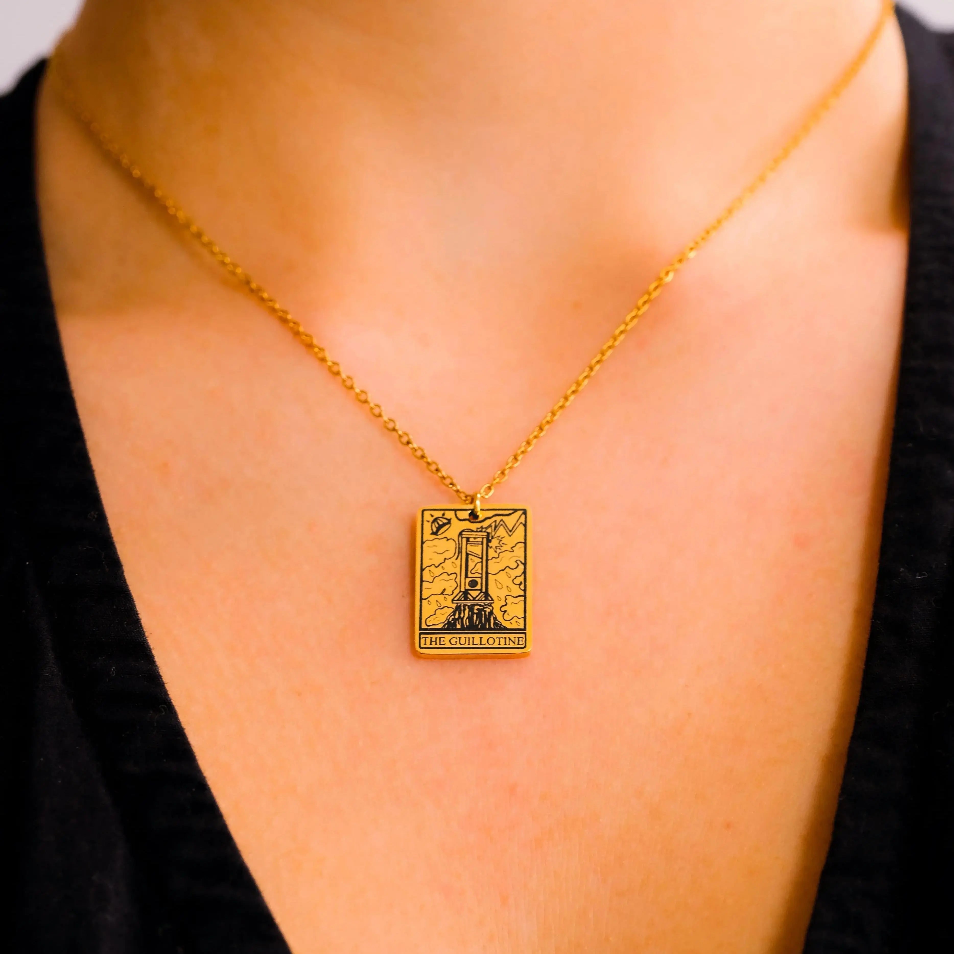 The Guillotine Tarot Card Gold Stainless Steel Necklace Leftbians