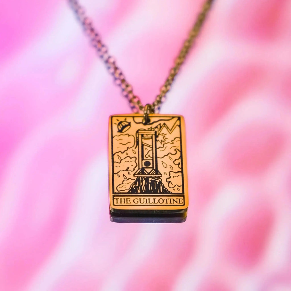 The Guillotine Tarot Card Gold Stainless Steel Necklace Leftbians