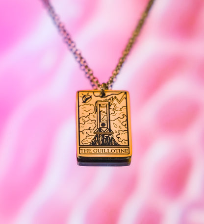 The Guillotine Tarot Card Gold Stainless Steel Necklace