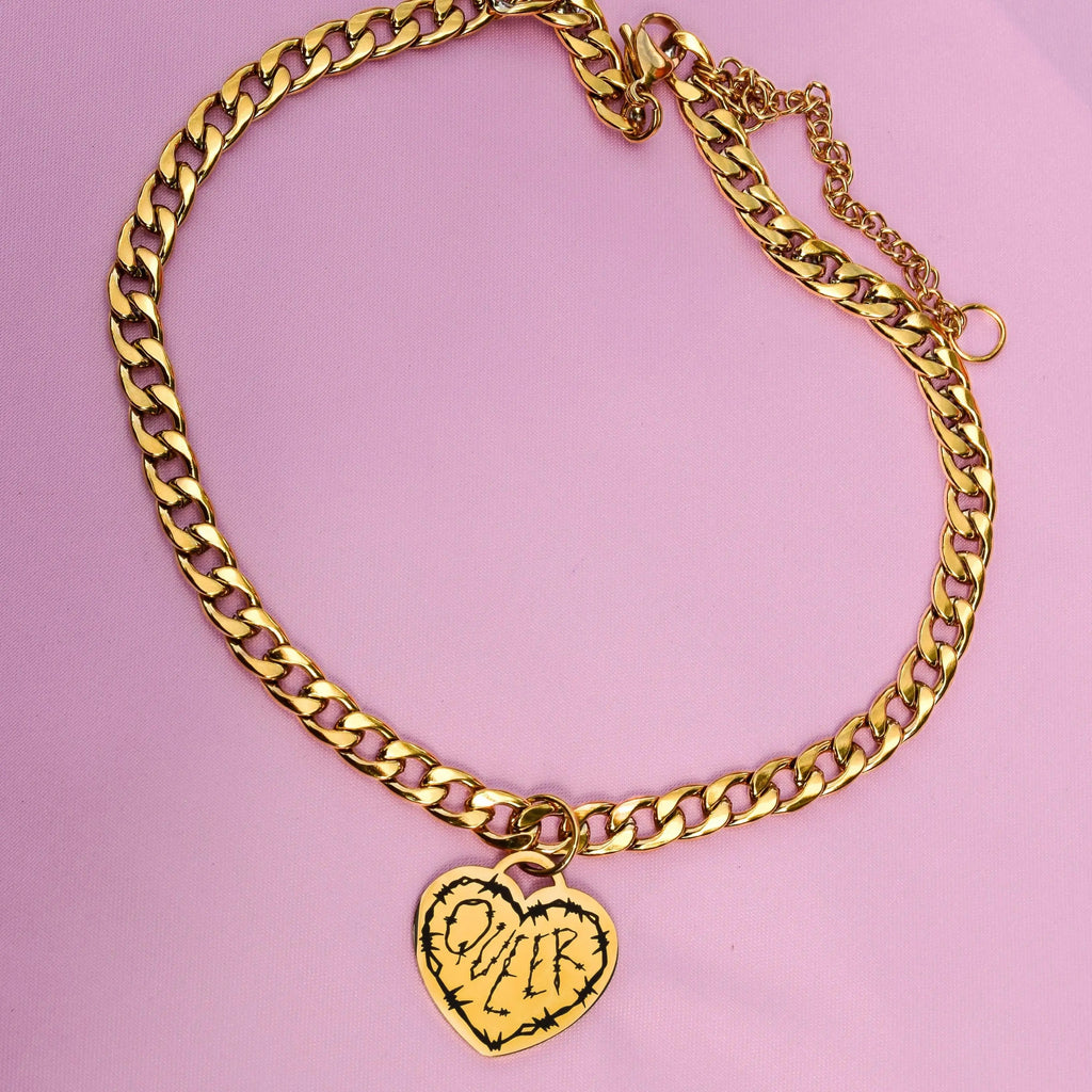 Queer barbed wire heart chain gold stainless steel necklace Leftbians