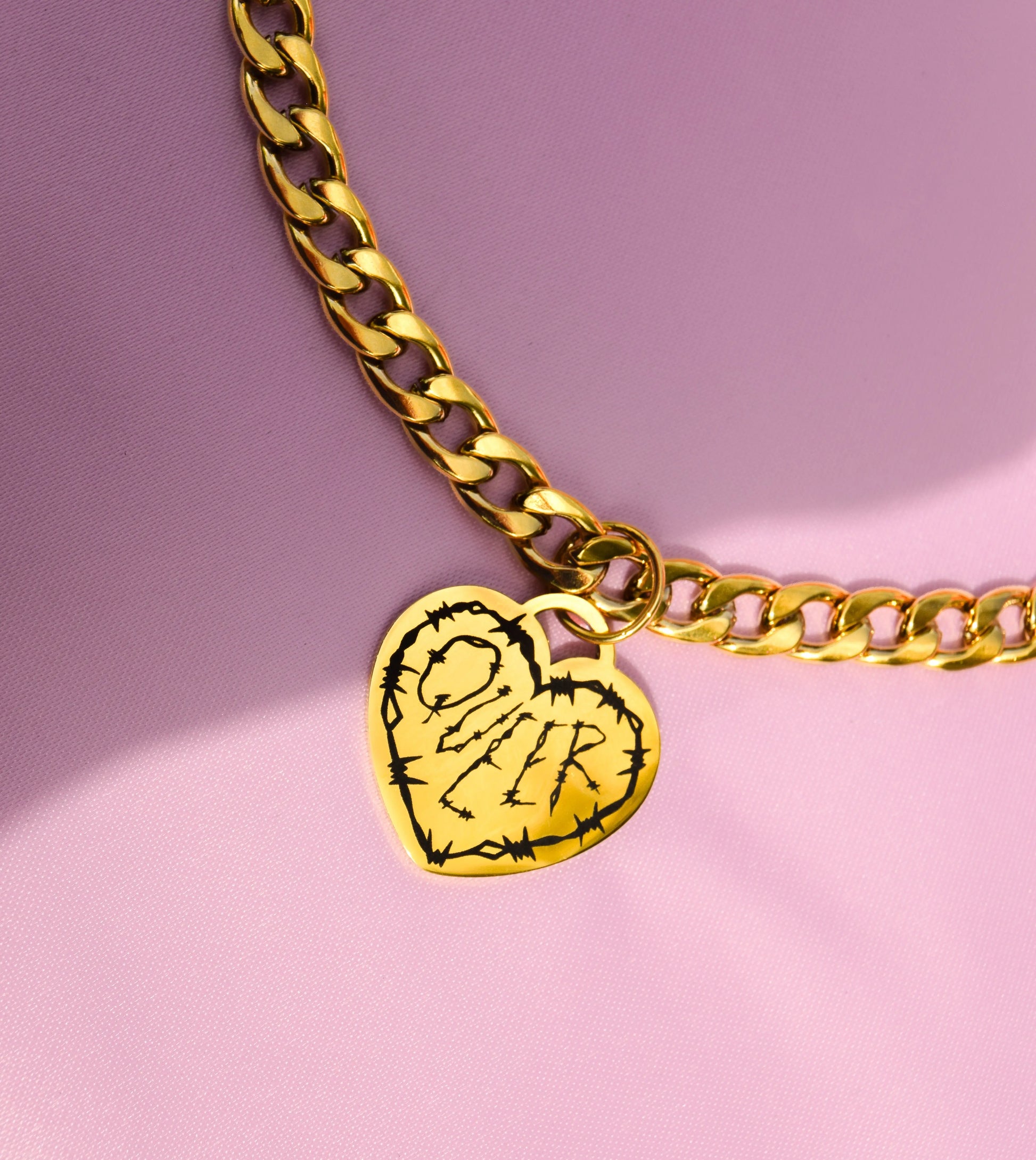 Queer barbed wire heart chain gold stainless steel necklace 14