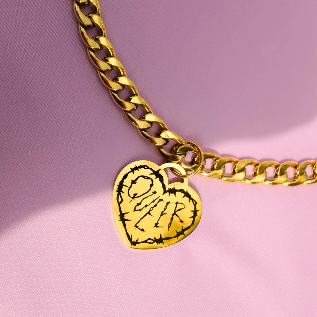 Queer barbed wire heart chain gold stainless steel necklace Leftbians