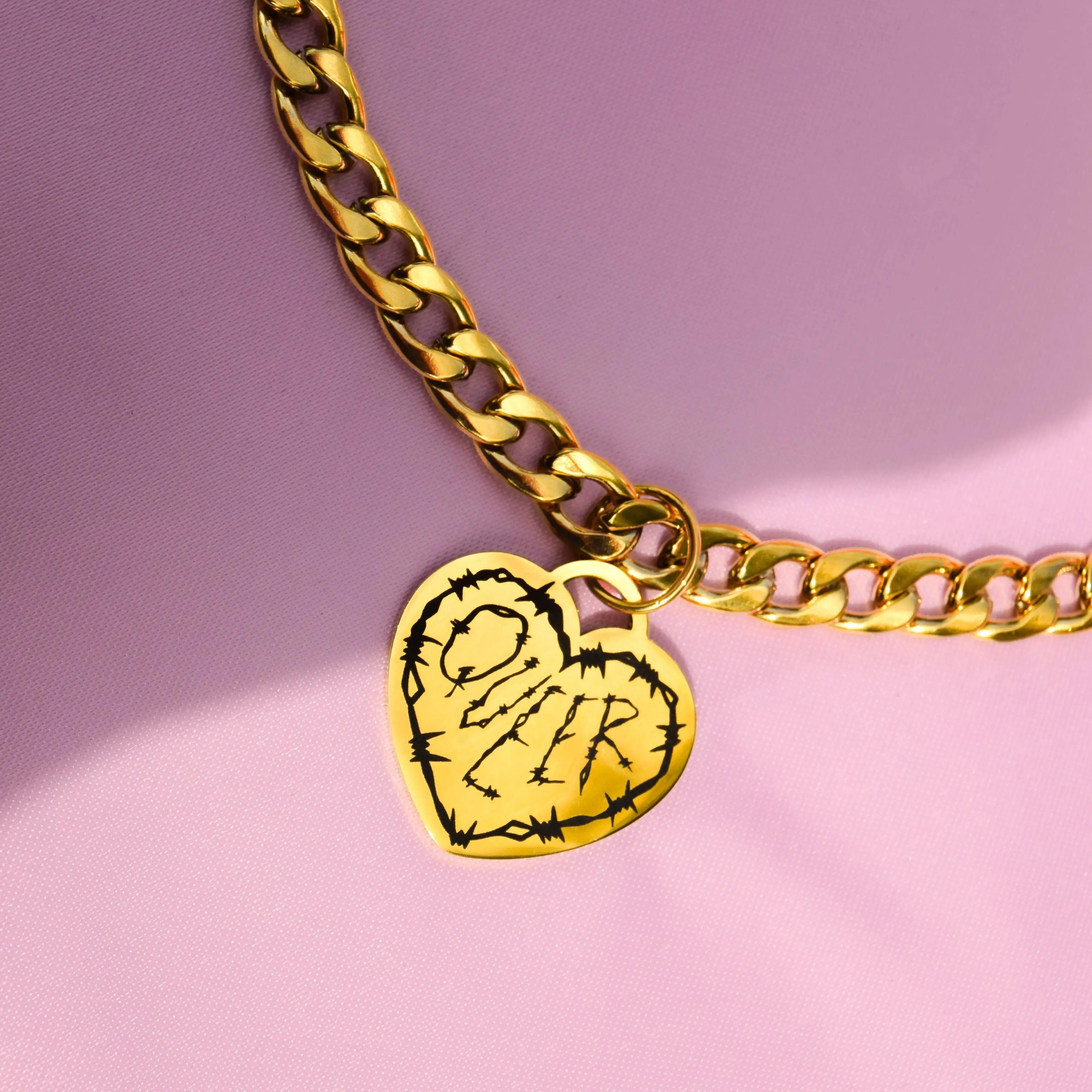 Queer barbed wire heart chain gold stainless steel necklace Leftbians
