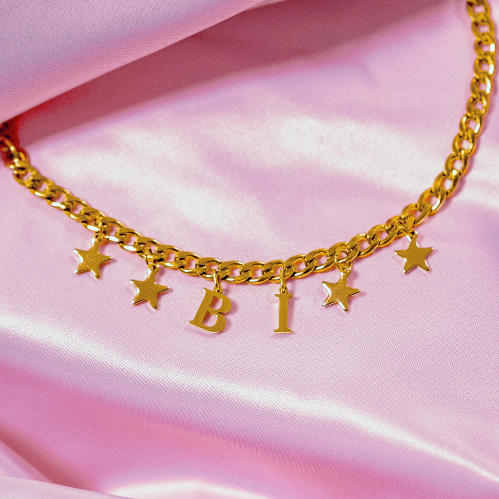 Gold Bi letter charm chain in 304 stainless steel Leftbians