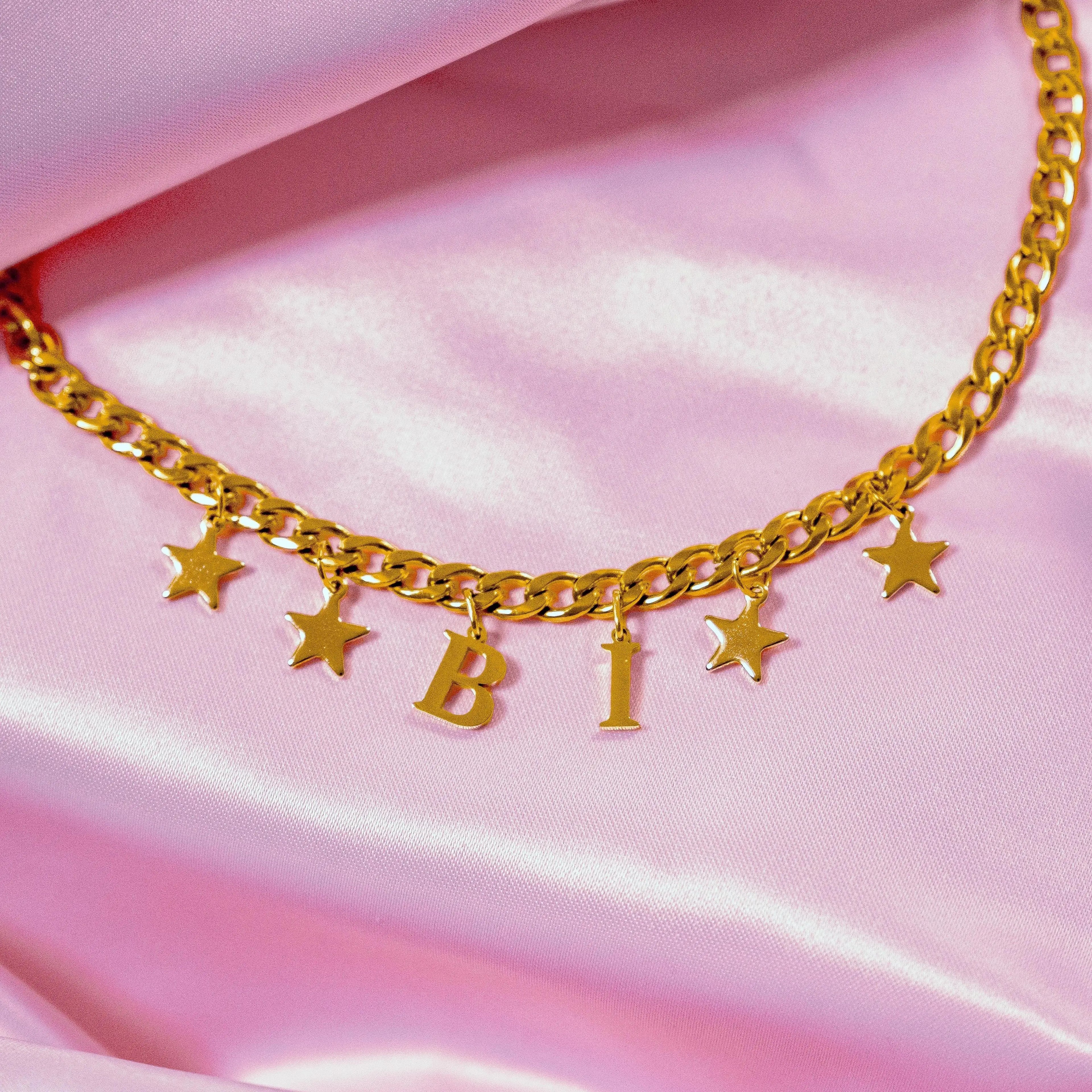 Gold Bi letter charm chain in 304 stainless steel Leftbians