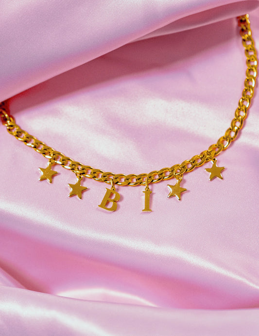 Gold Bi letter charm chain in 304 stainless steel Leftbians