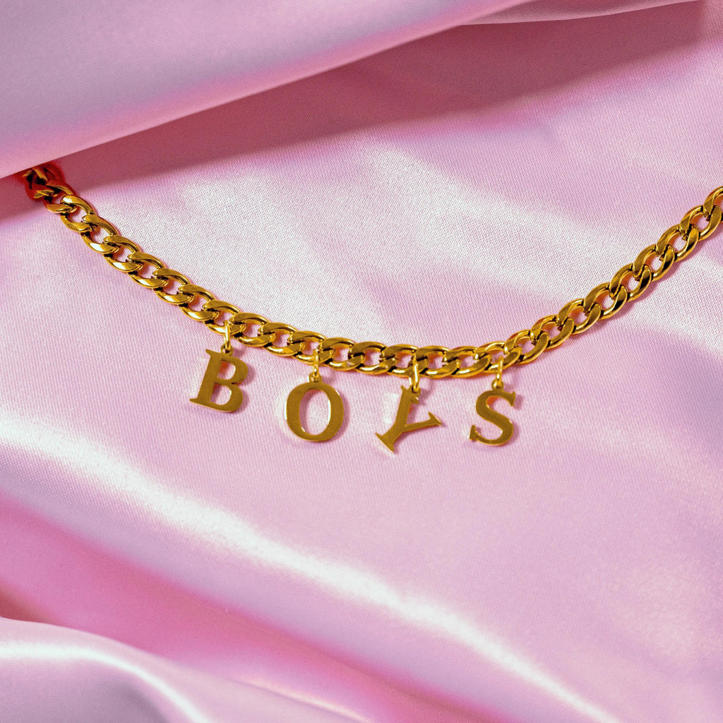 Gold BOYS letter charm chain in 304 stainless steel Leftbians