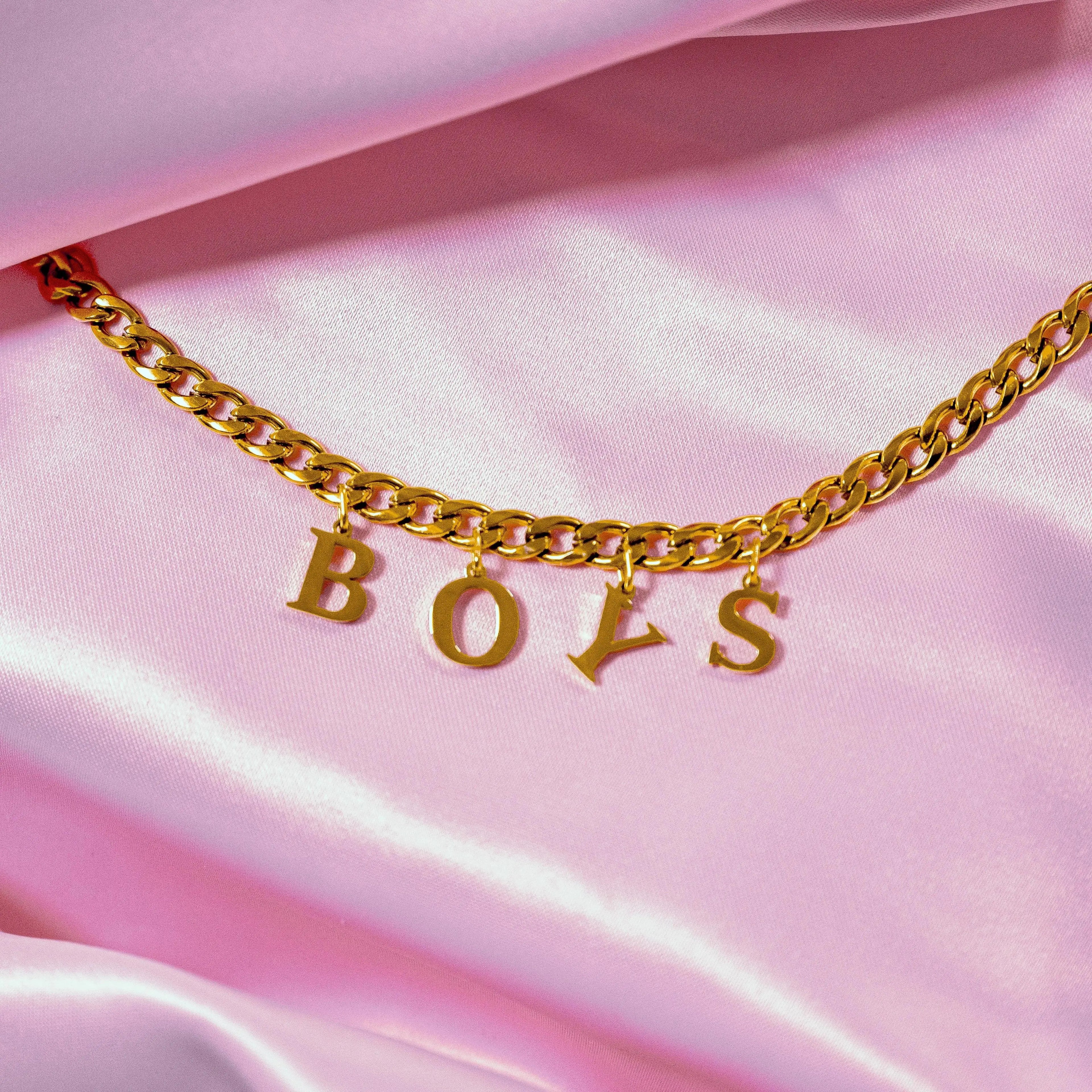 Gold BOYS letter charm chain in 304 stainless steel Leftbians