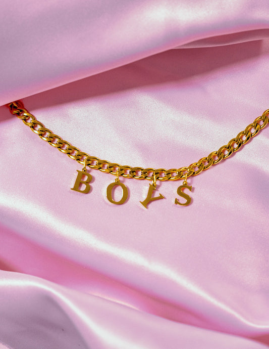 Gold BOYS letter charm chain in 304 stainless steel Leftbians