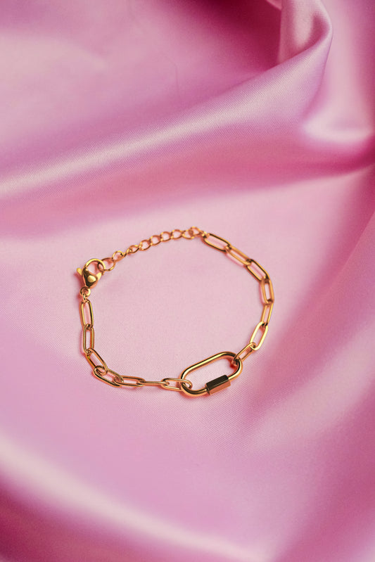 Gold carabiner bracelet in 304 stainless steel