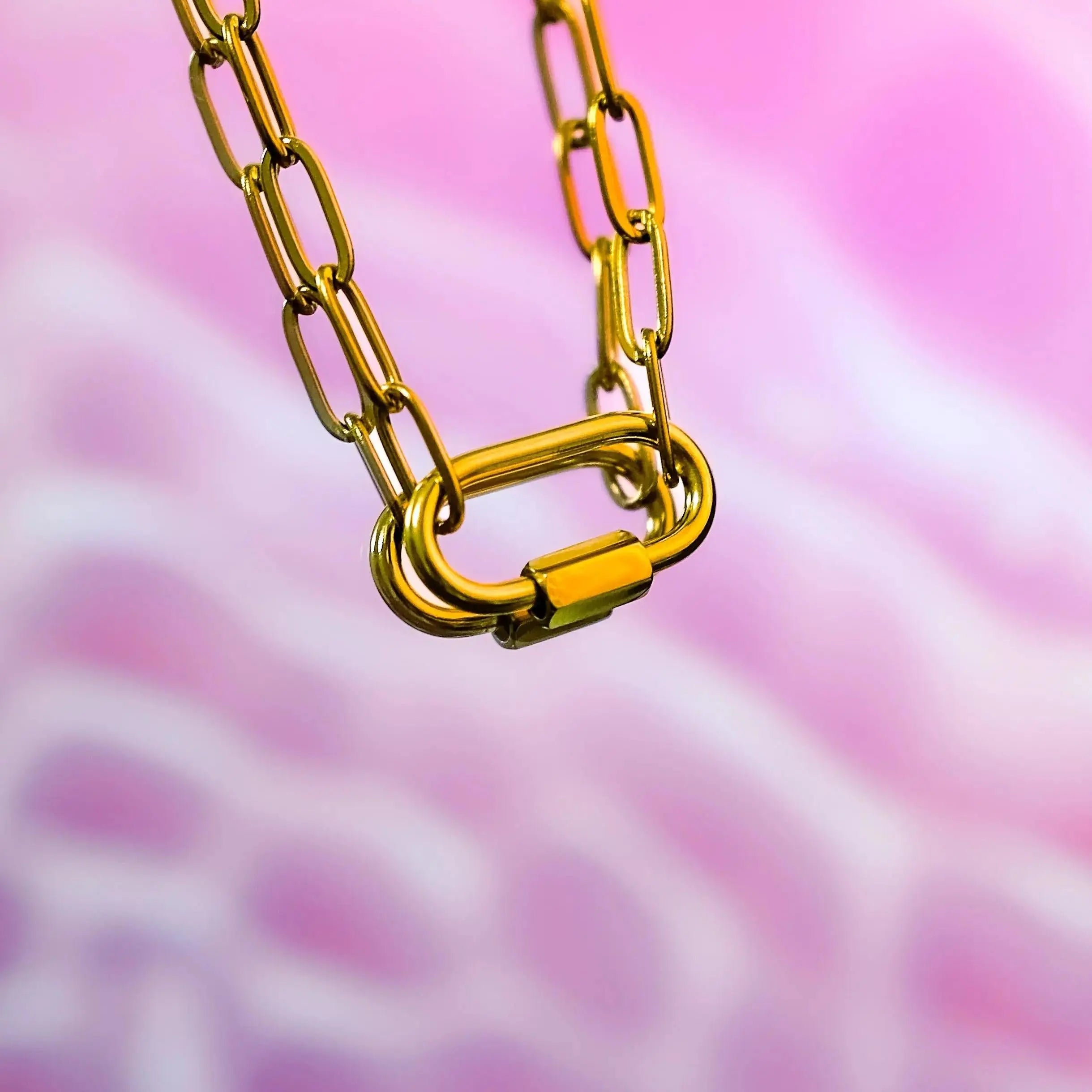 Gold carabiner paperclip chain necklace in 304 stainless steel Leftbians