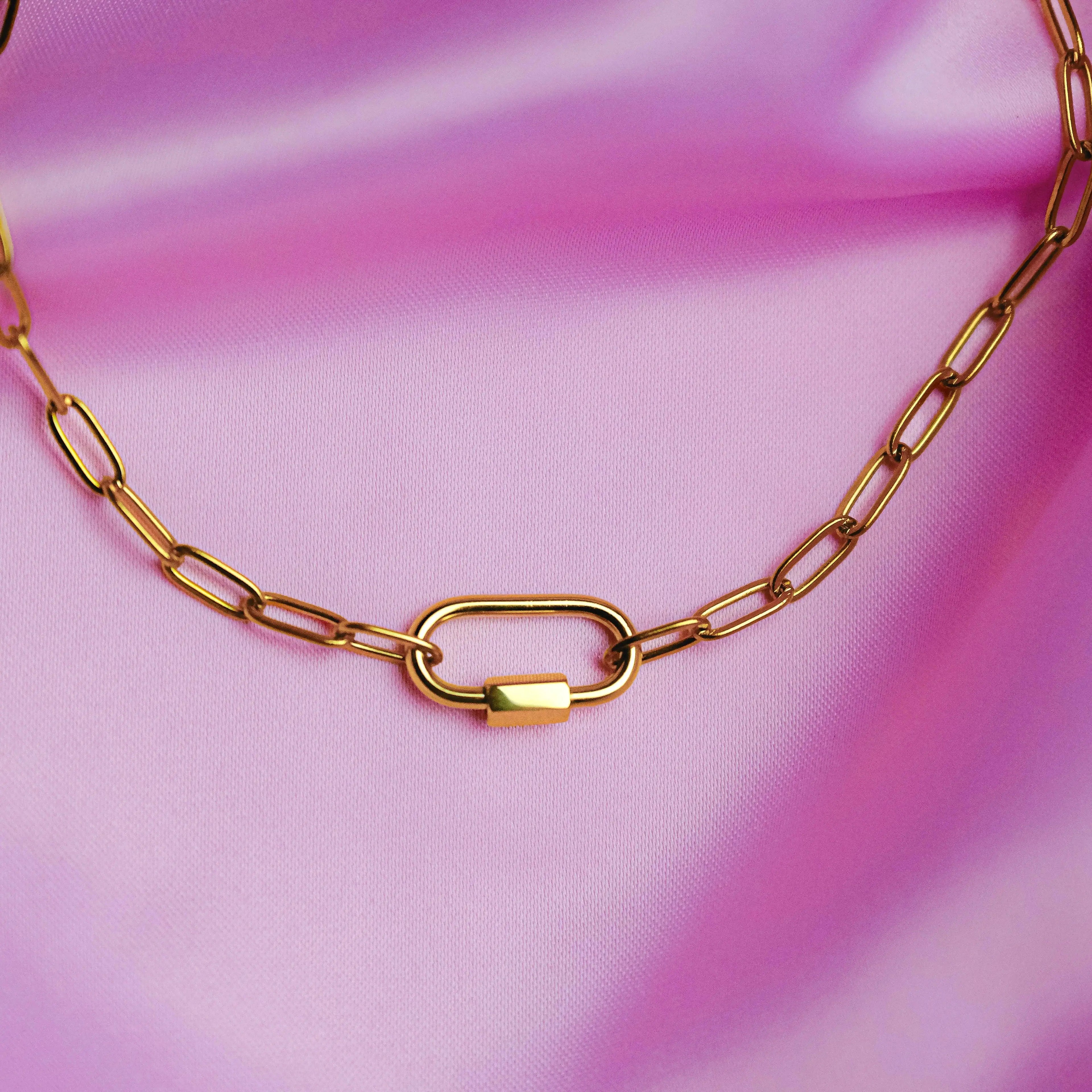 Gold carabiner paperclip chain necklace in 304 stainless steel Leftbians