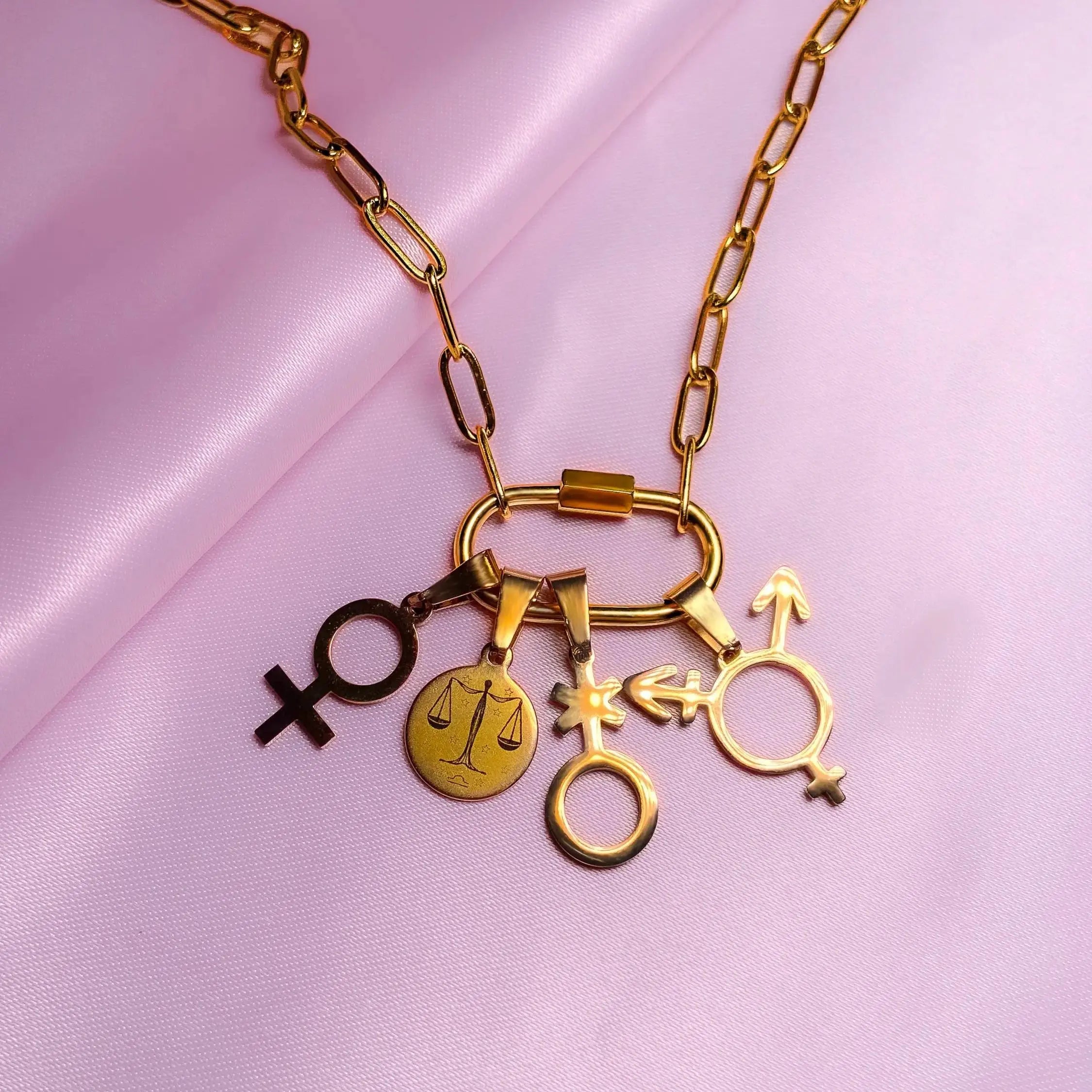 Matching carabiner charm necklaces in 304 stainless steel Leftbians