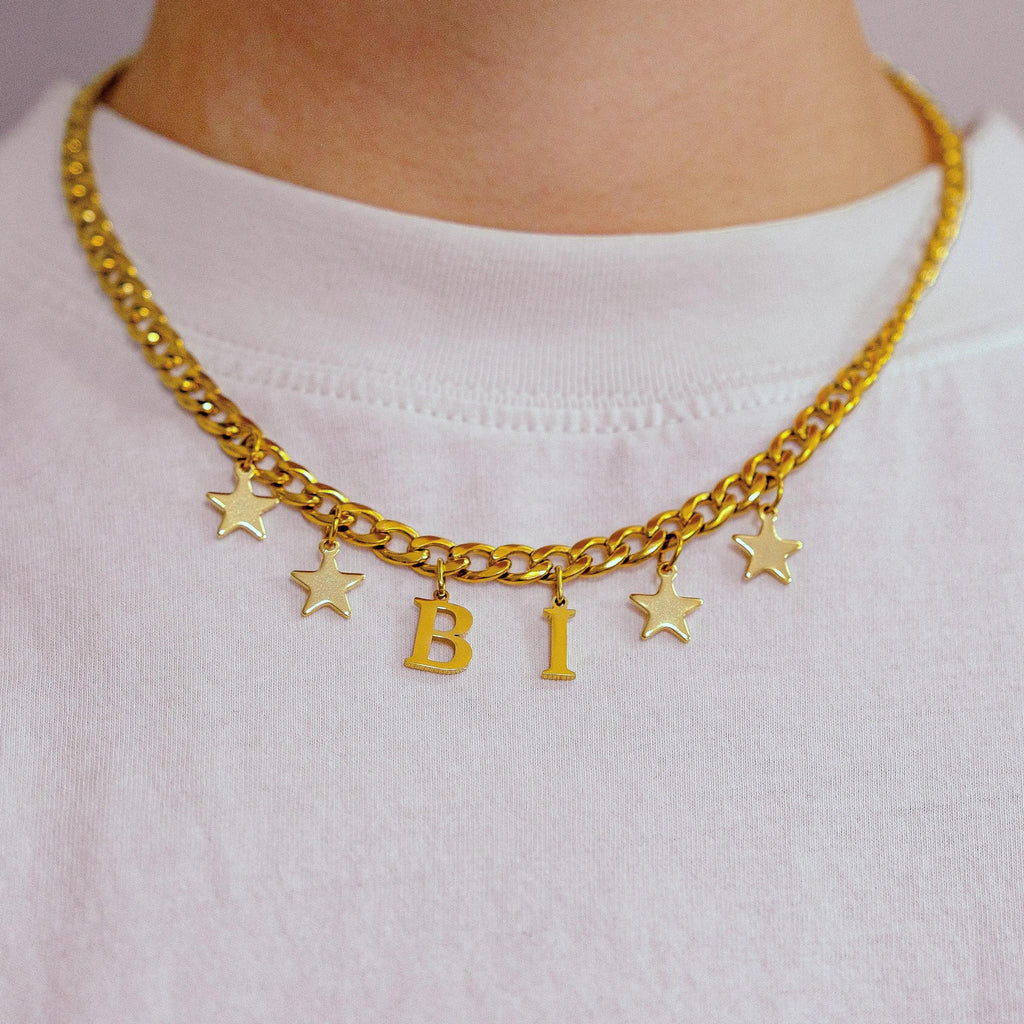 Gold Bi letter charm chain in 304 stainless steel Leftbians
