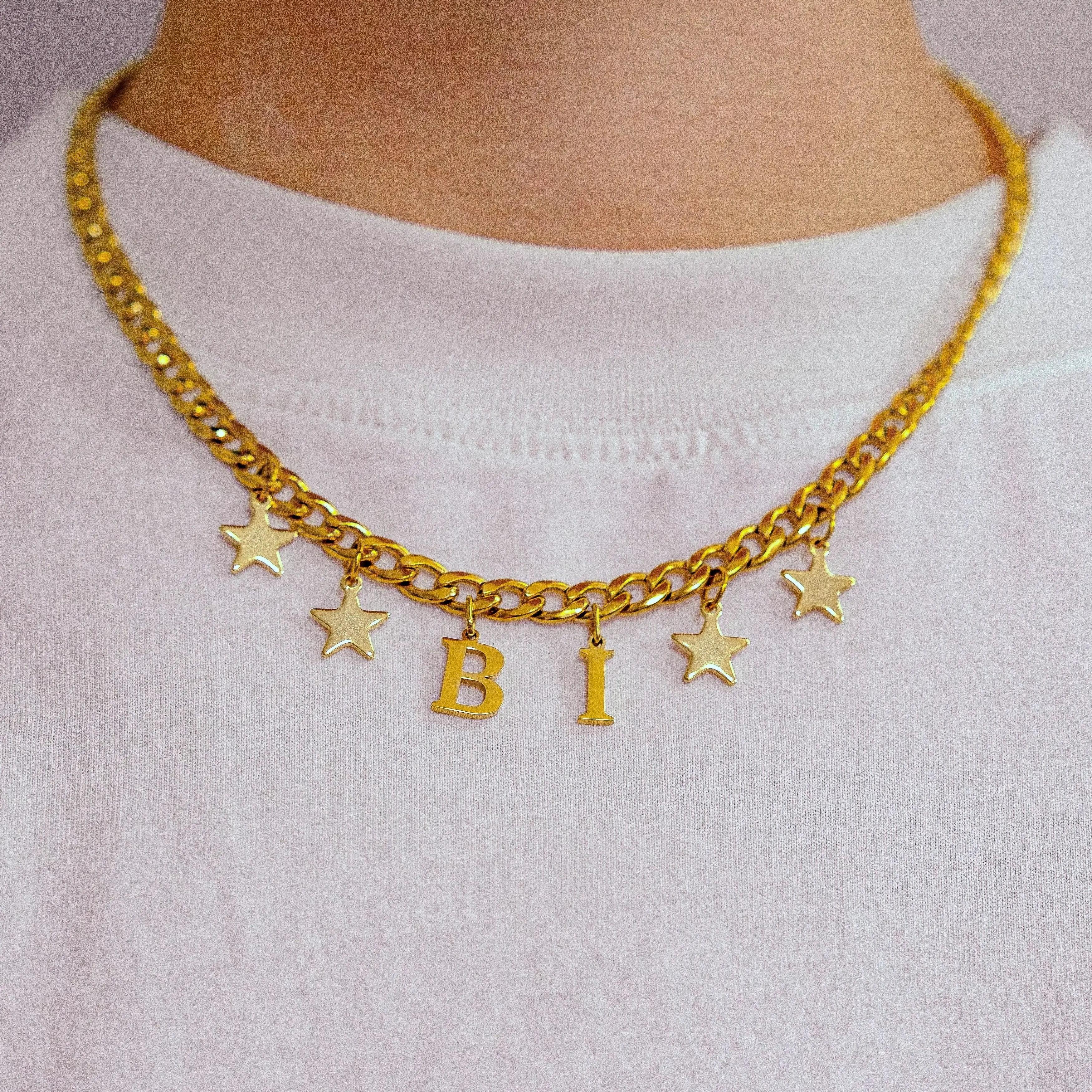 Gold Bi letter charm chain in 304 stainless steel Leftbians