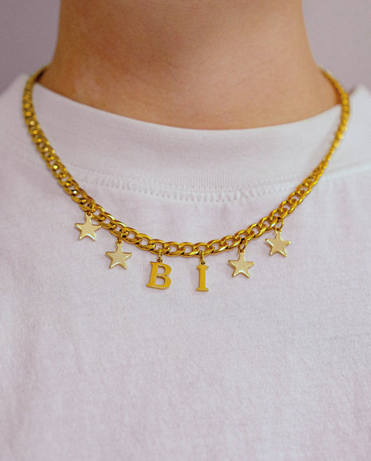 Gold Bi letter charm chain in 304 stainless steel Leftbians