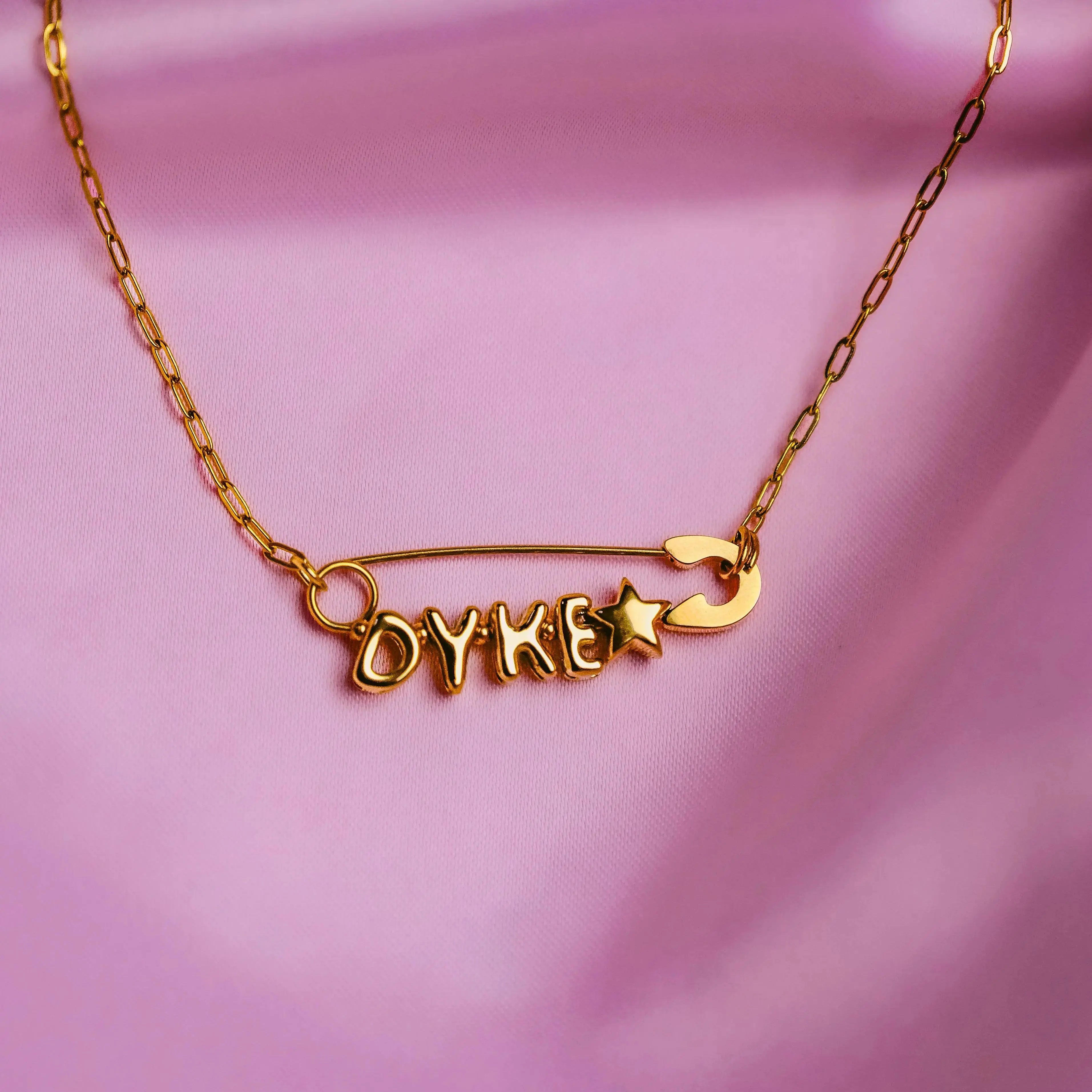 Dyke Safety Pin Necklace in Gold-Plated 304 Stainless Steel Leftbians