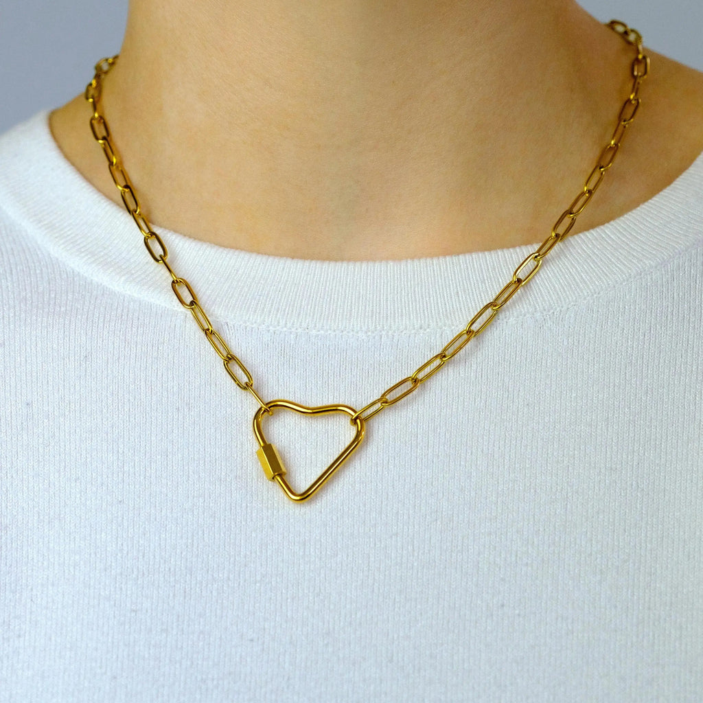 Gold heart carabiner necklace in 304 stainless steel Leftbians