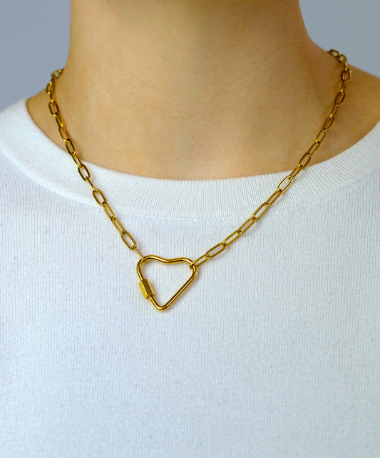 Gold heart carabiner necklace in 304 stainless steel Leftbians