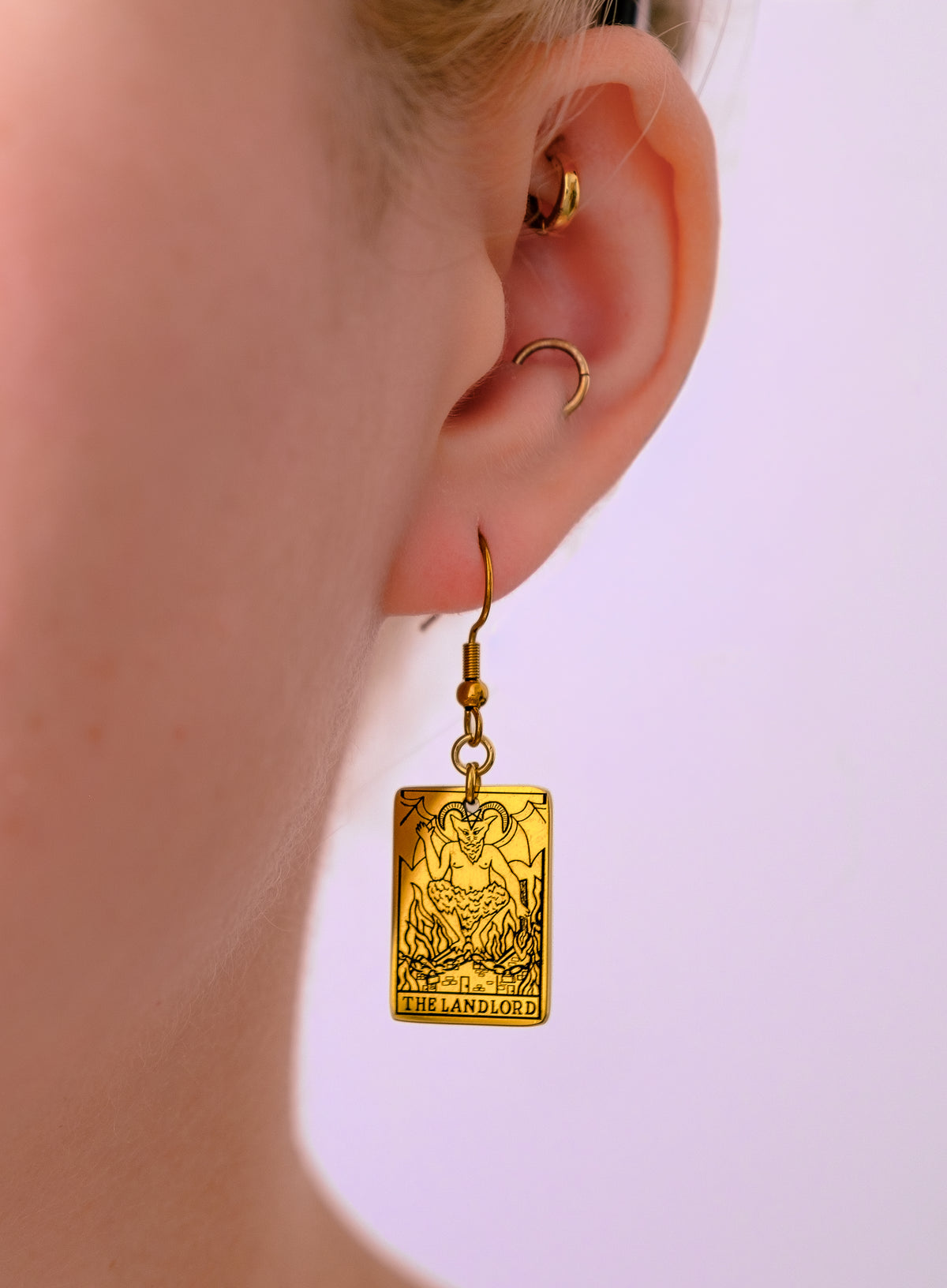 Gold The Landlord Tarot Card Earrings in 304 Stainless Steel