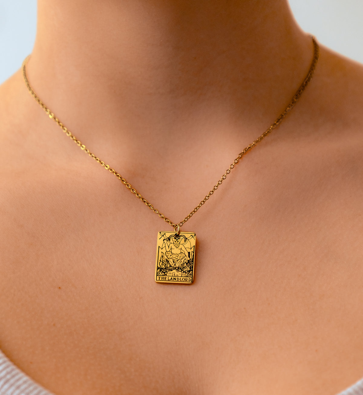 Gold The Landlord Tarot Card Engraved Necklace in 304 Stainless Steel