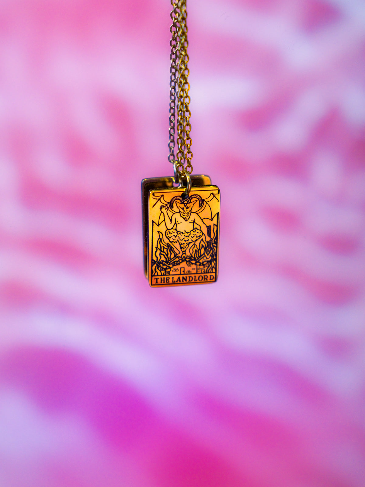 Gold The Landlord Tarot Card Engraved Necklace in 304 Stainless Steel