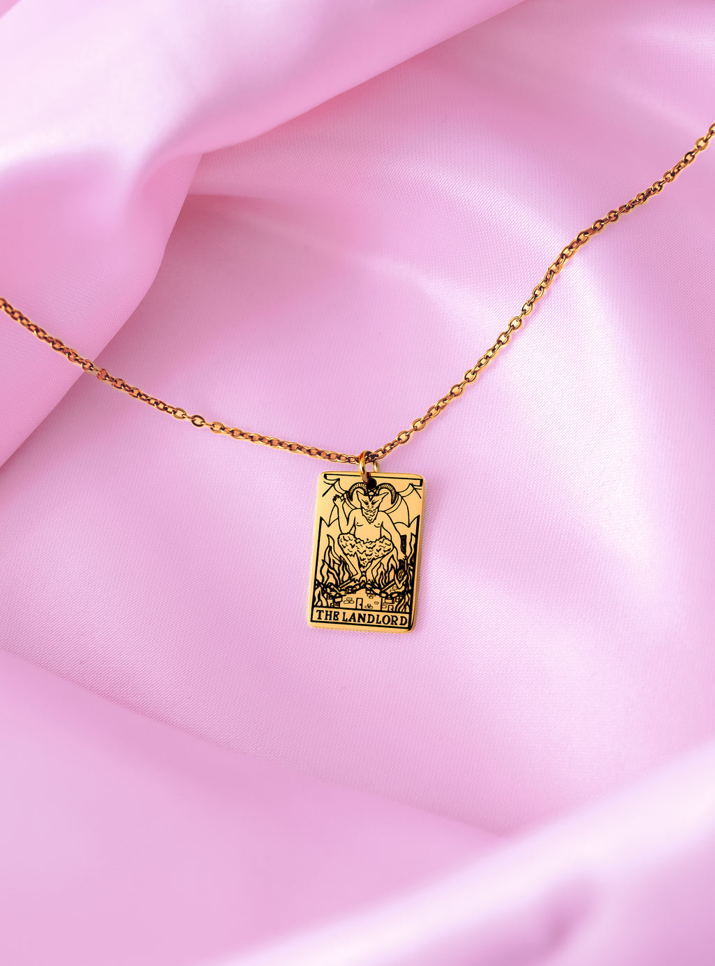 Gold The Landlord Tarot Card Engraved Necklace in 304 Stainless Steel