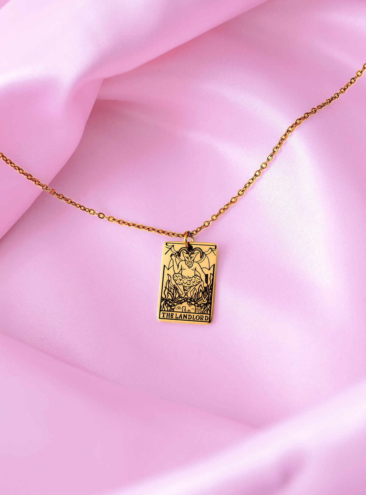 Gold The Landlord Tarot Card Engraved Necklace in 304 Stainless Steel