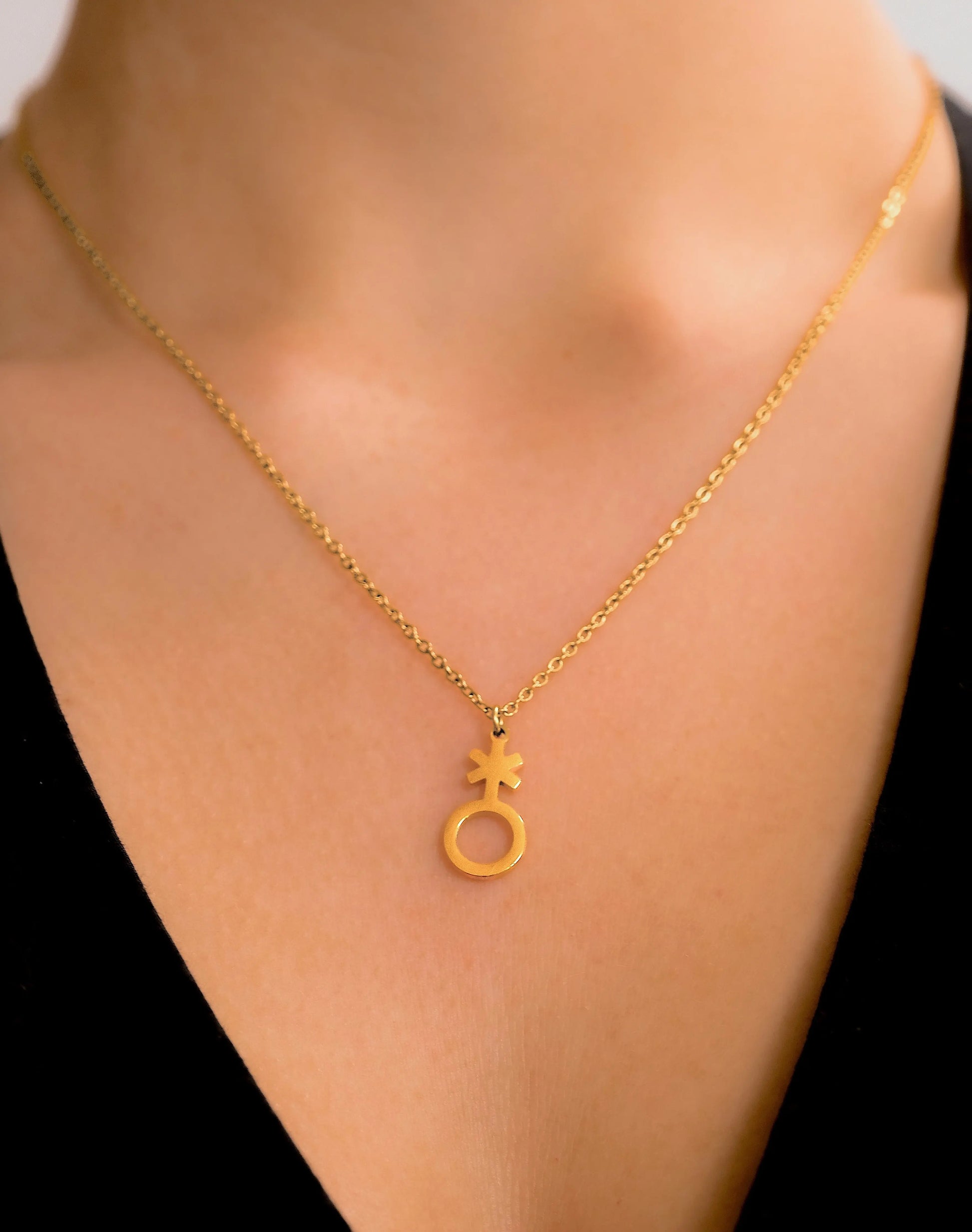 Gold Non binary symbol necklace, 304 stainless steel Leftbians