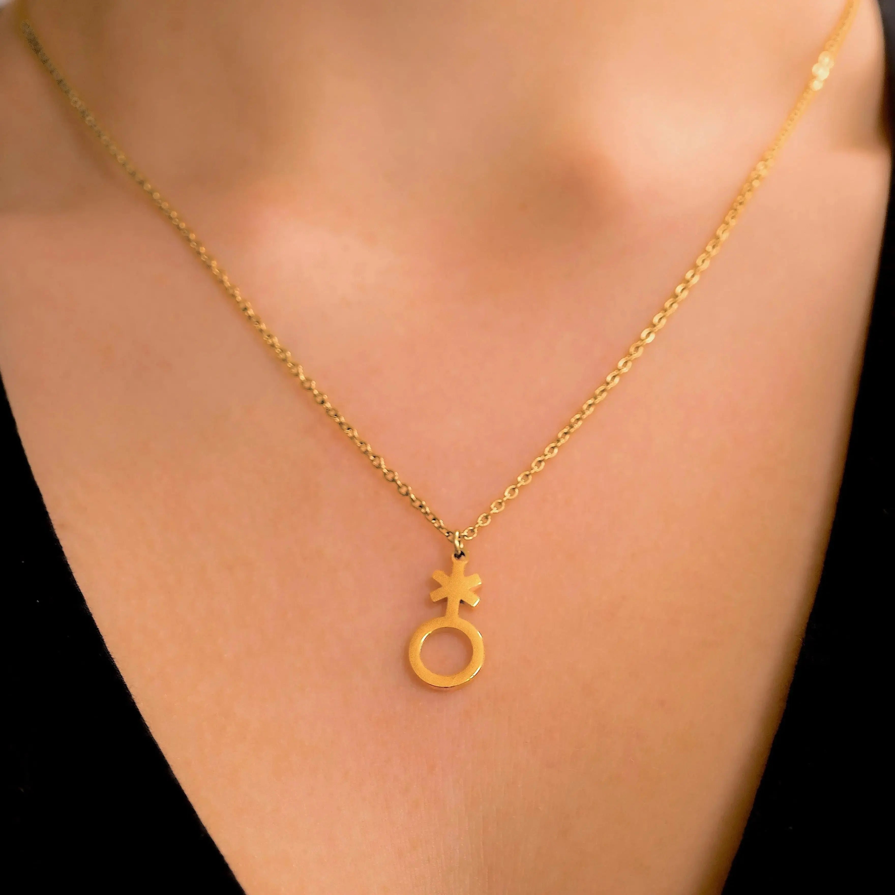 Gold Non binary symbol necklace, 304 stainless steel Leftbians