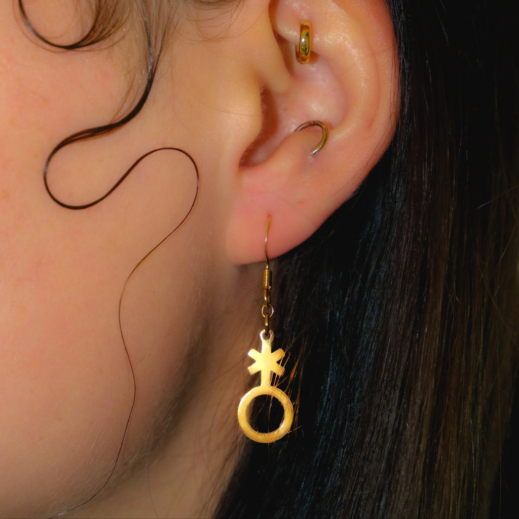 Non binary symbol earrings gold plated stainless steel Leftbians