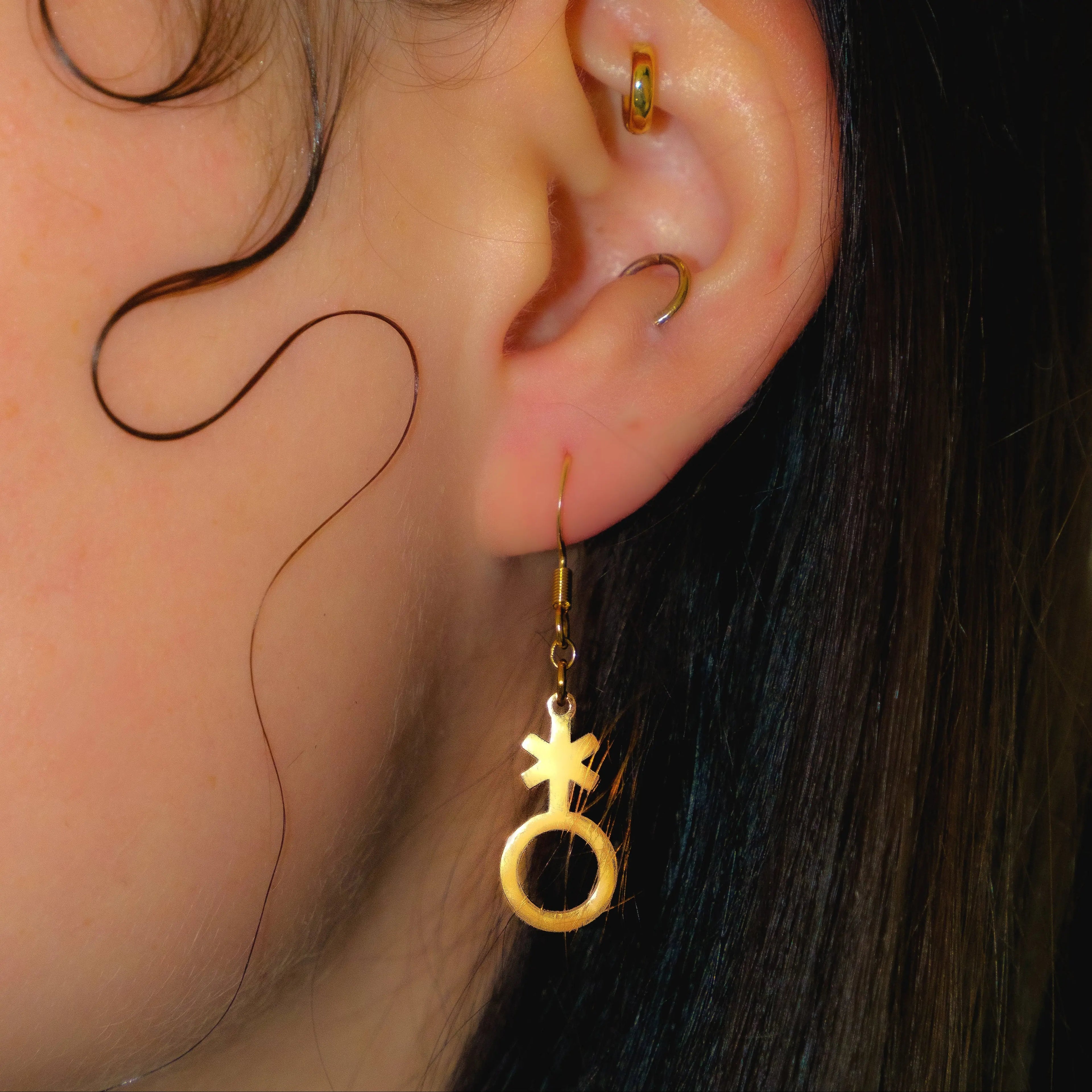Non binary symbol earrings gold plated stainless steel Leftbians