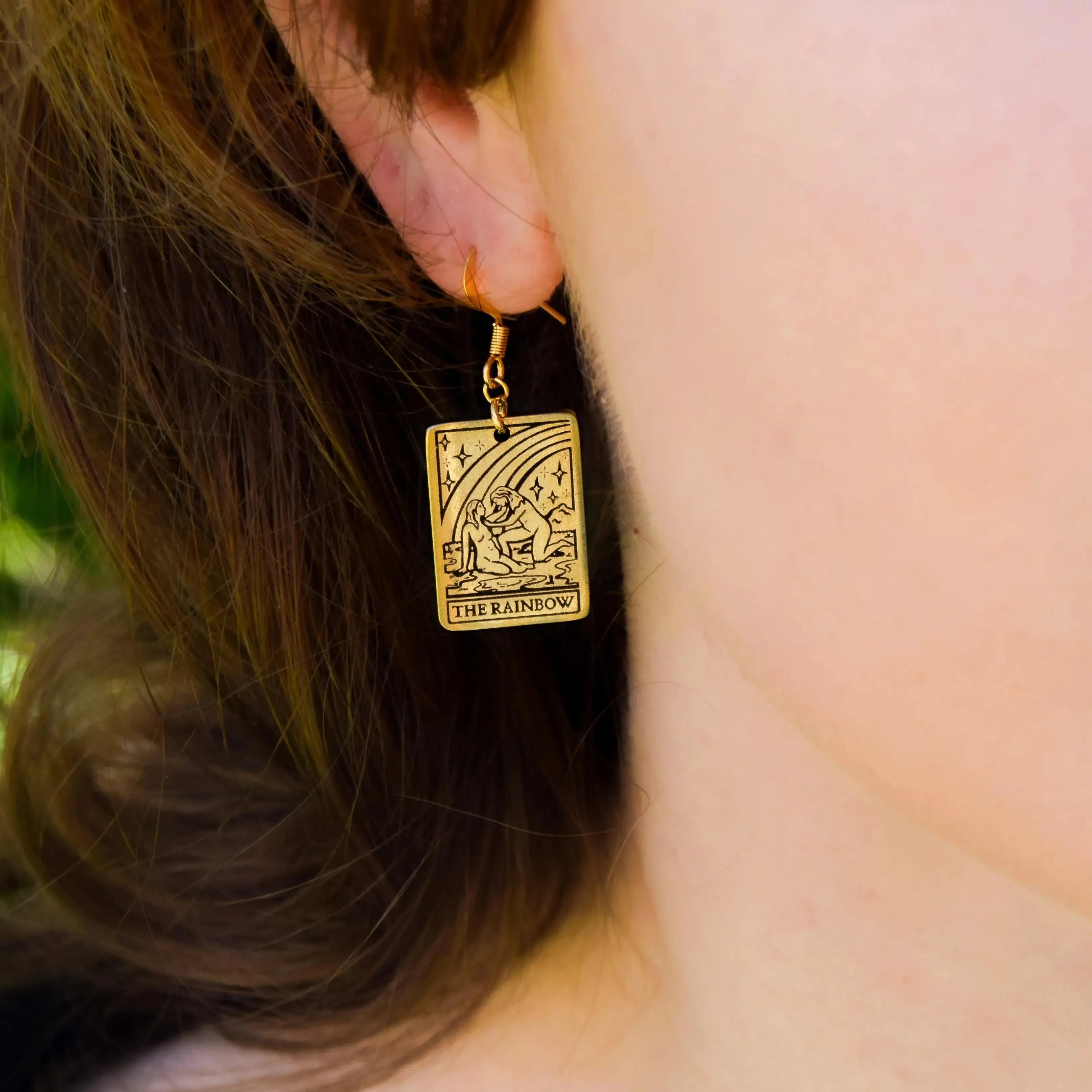 The Rainbow Tarot Card Gold Stainless Steel Earrings Leftbians