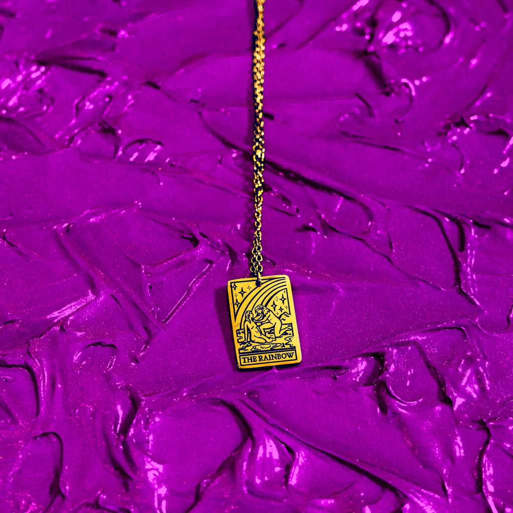 The Rainbow Tarot Card Gold Stainless Steel Necklace Leftbians