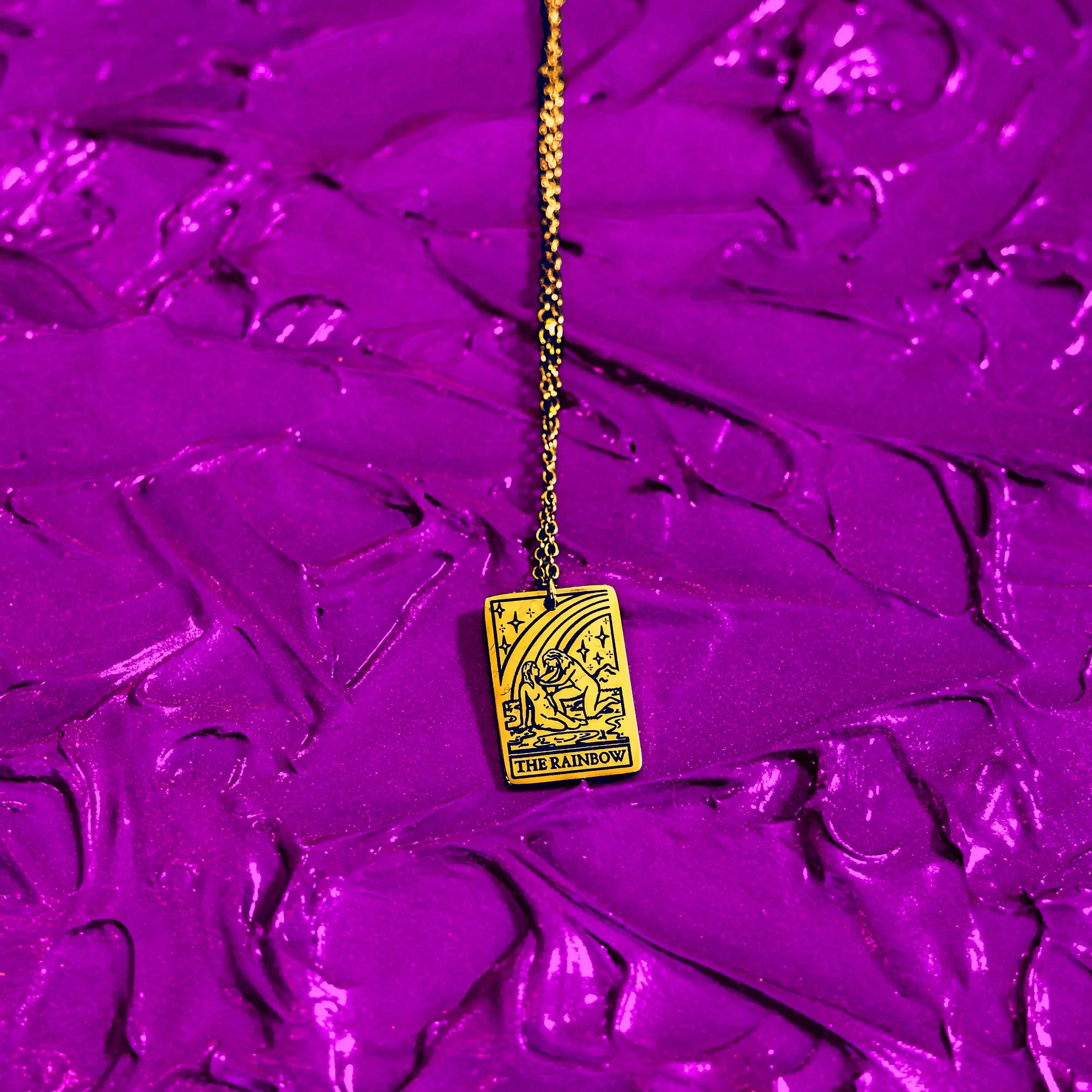 The Rainbow Tarot Card Gold Stainless Steel Necklace Leftbians