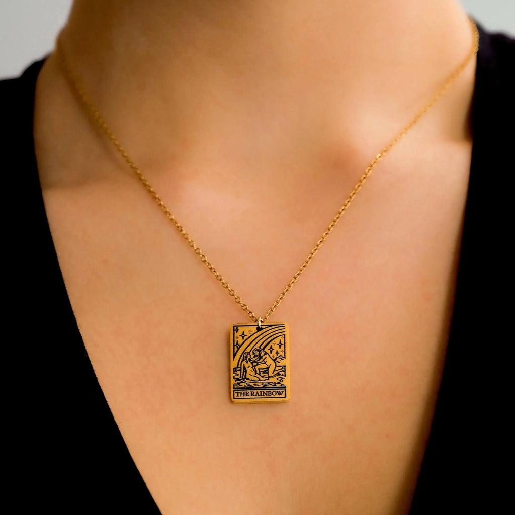 The Rainbow Tarot Card Gold Stainless Steel Necklace Leftbians