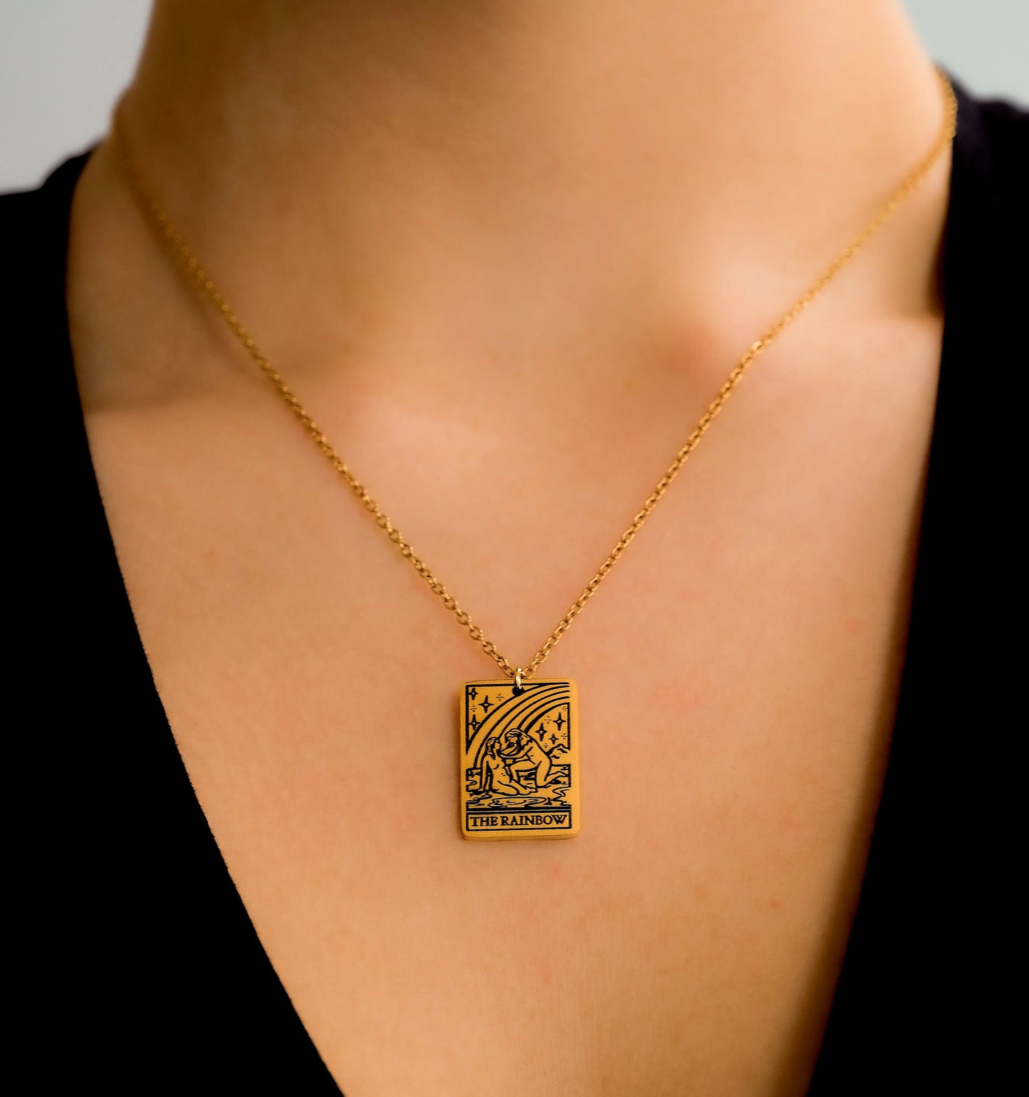 The Rainbow Tarot Card Gold Stainless Steel Necklace Leftbians