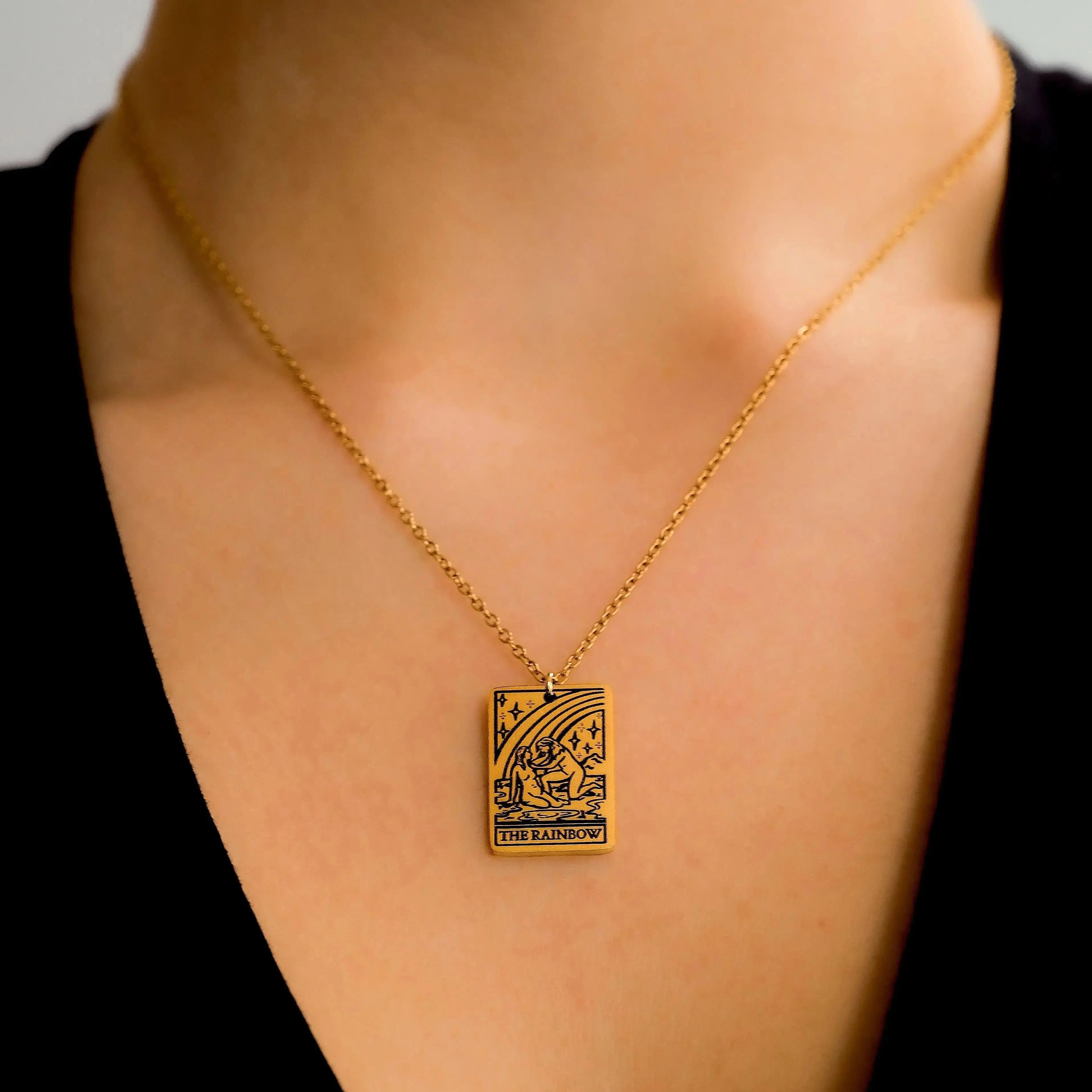 The Rainbow Tarot Card Gold Stainless Steel Necklace Leftbians