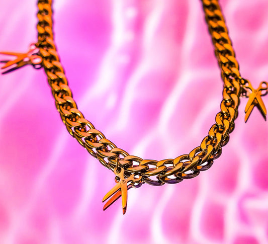 Gold multi scissor charm chain in stainless steel Leftbians