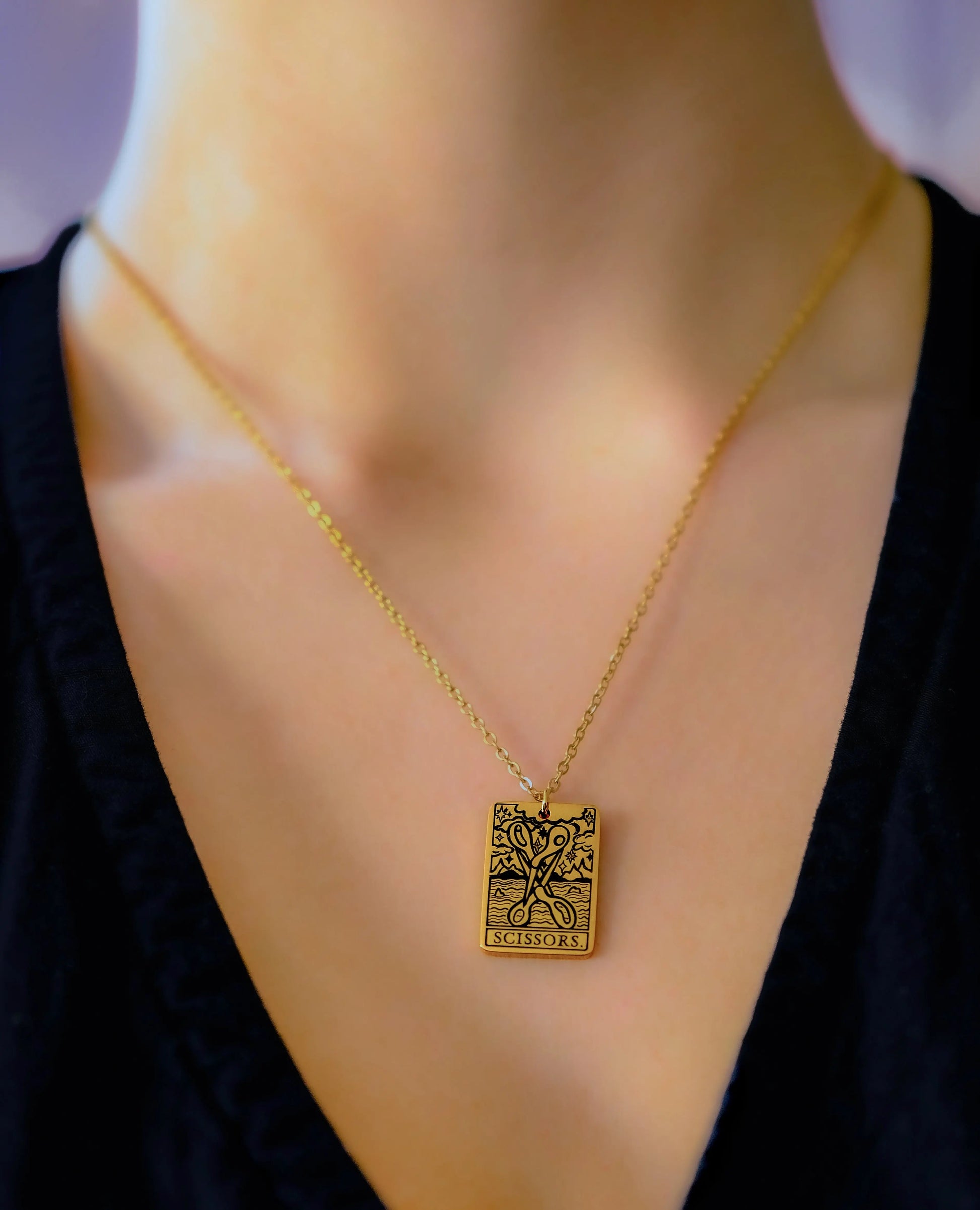 The Scissors Tarot Card Gold Stainless Steel Necklace Leftbians