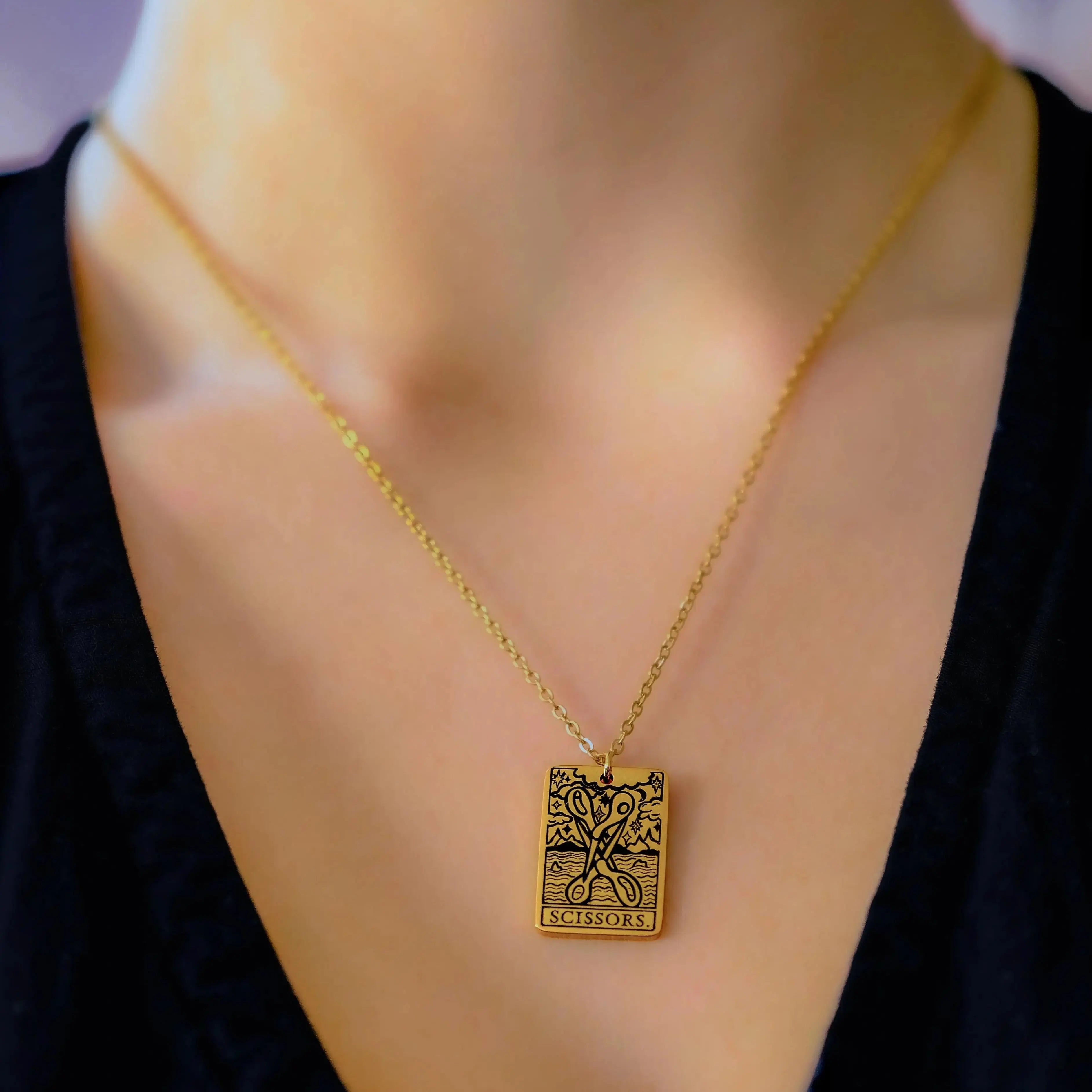 The Scissors Tarot Card Gold Stainless Steel Necklace Leftbians