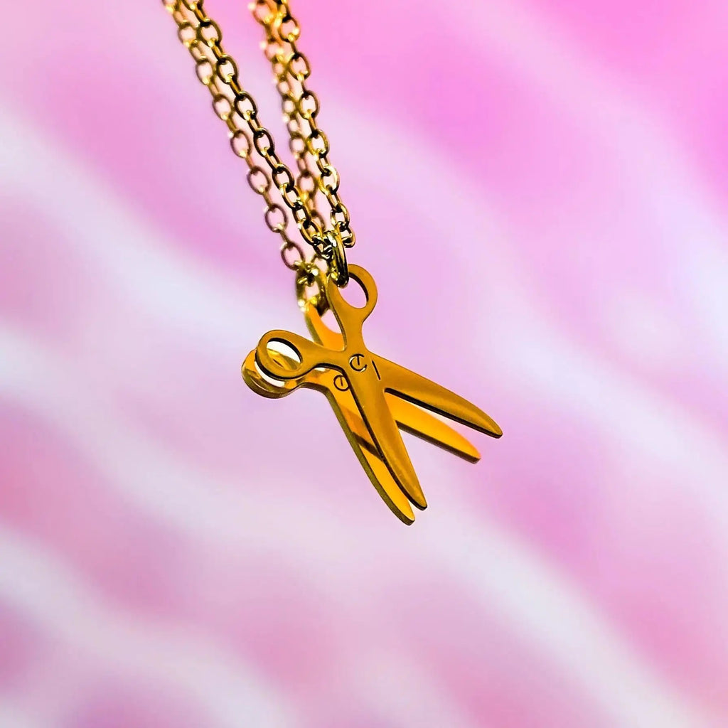 Gold Single Scissor Charm Necklace in 304 Stainless Steel Leftbians
