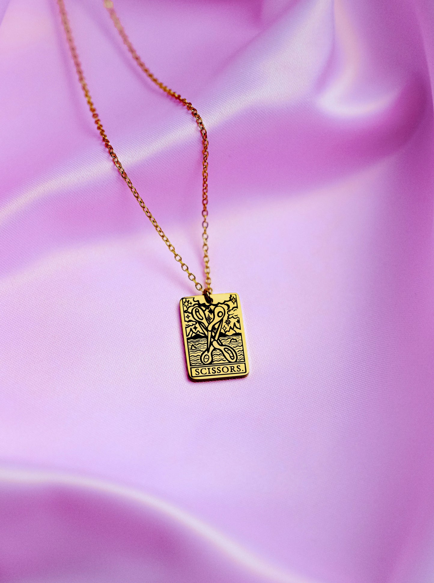 The Scissors Tarot Card Gold Stainless Steel Necklace Leftbians