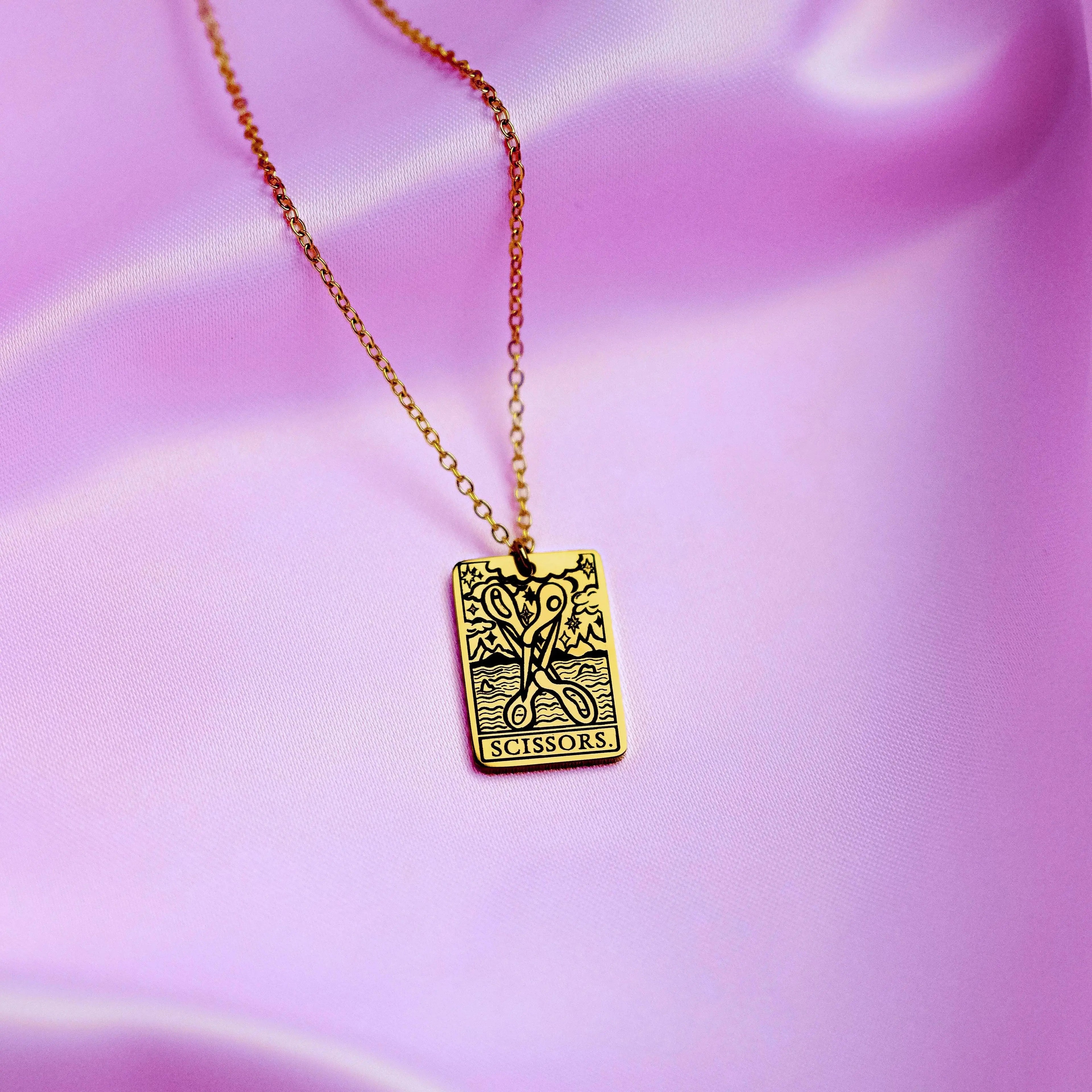 The Scissors Tarot Card Gold Stainless Steel Necklace Leftbians