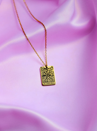 The Scissors Tarot Card Gold Stainless Steel Necklace Leftbians